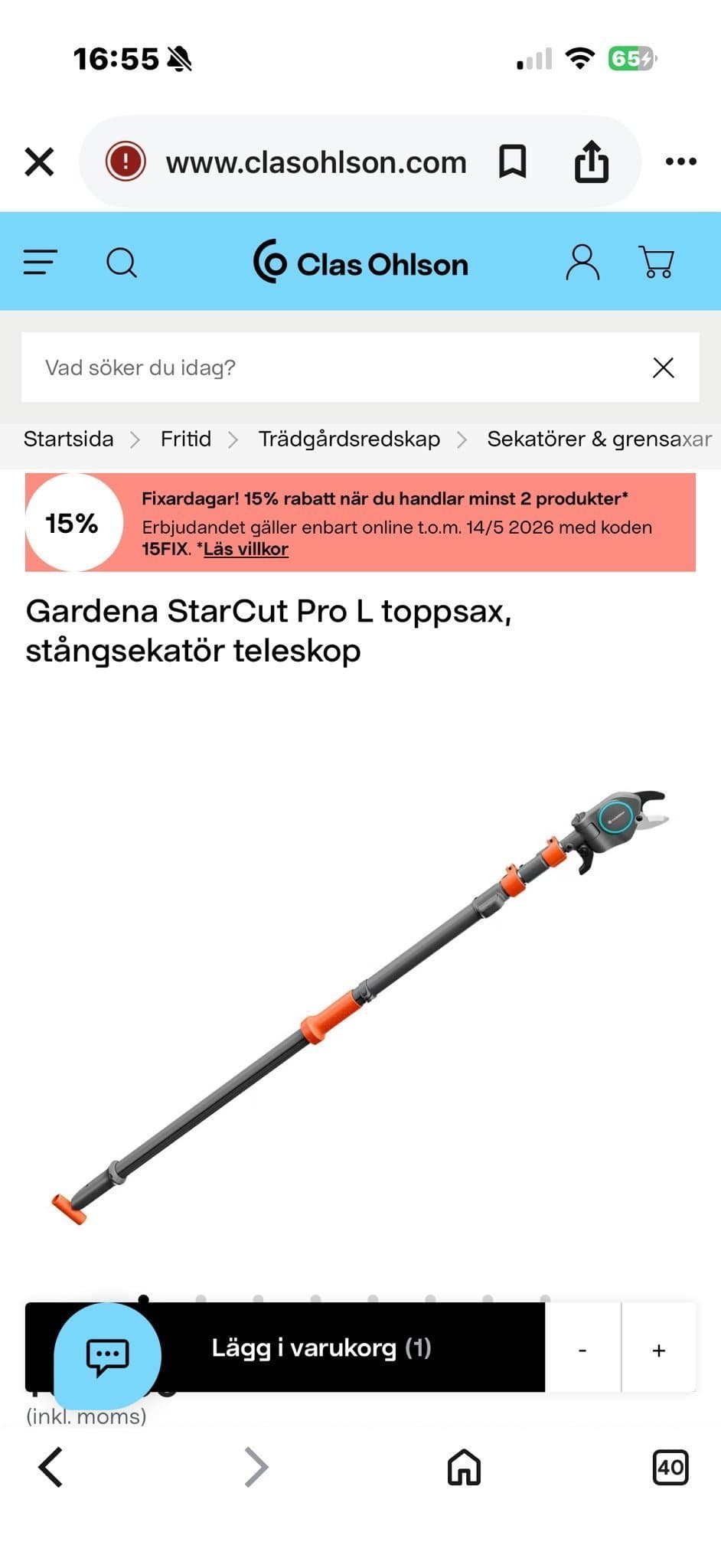 Stång sekatör StarCut Pro L Toppsax, Stångsekator Teleskop