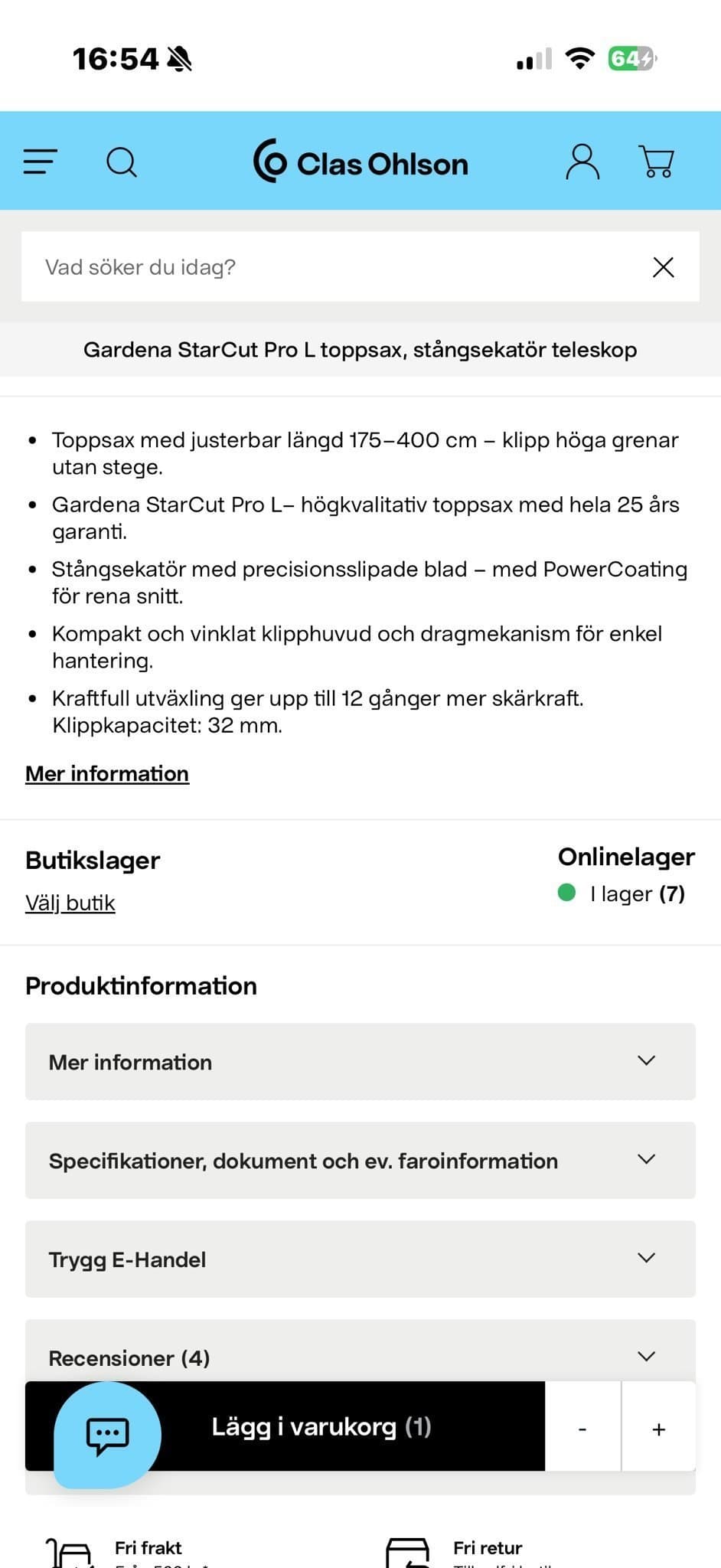 Stång sekatör StarCut Pro L Toppsax, Stångsekator Teleskop