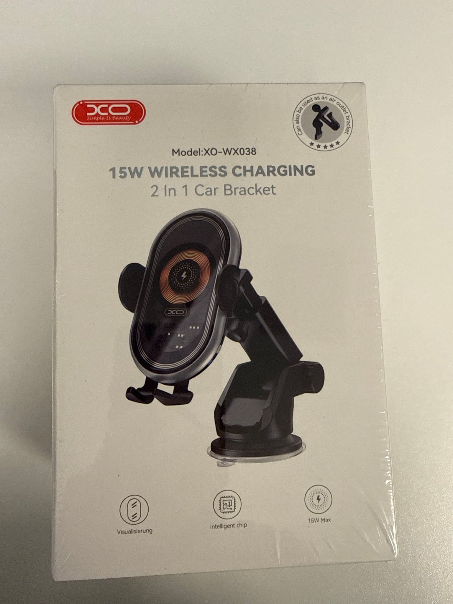 XO Mobilhållare med 15W Trådlös Laddning Automatisk Klämfunktion & Sugpropp