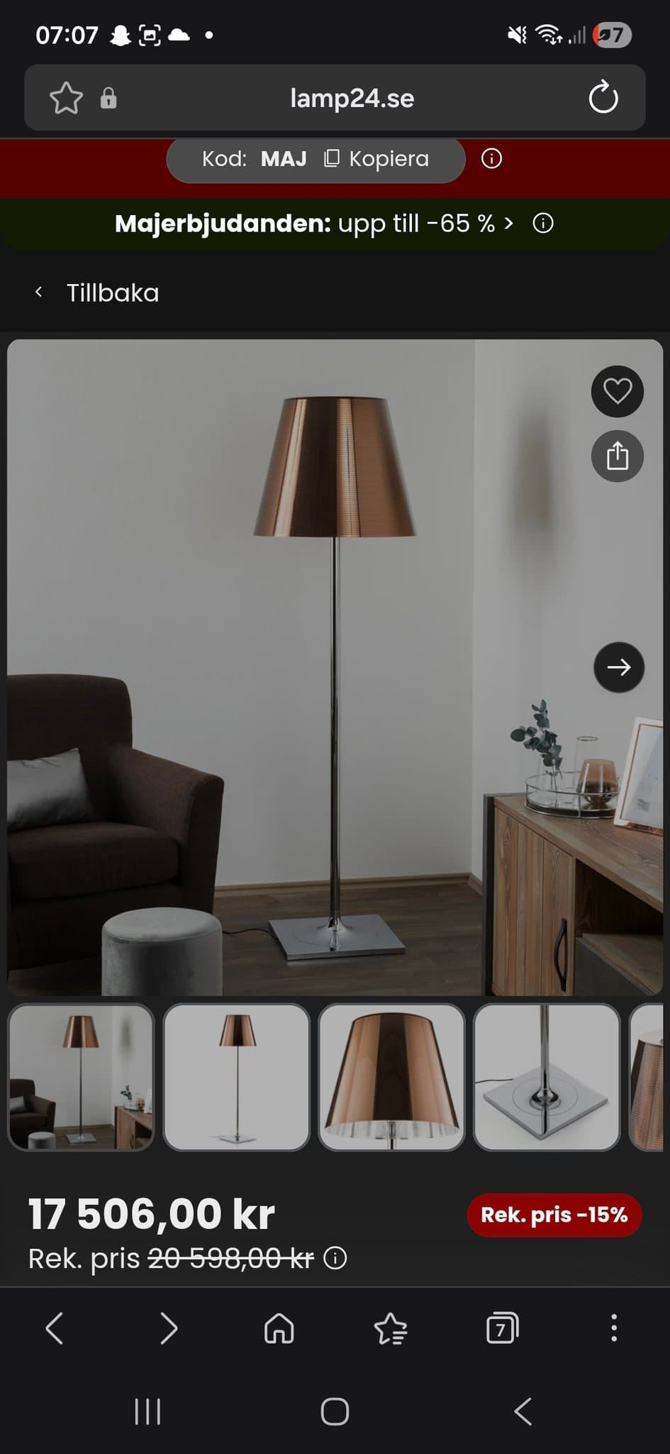 FLOS KTribe F3 golvlampa, transparen. Golvlampa i krom med transparent skärm