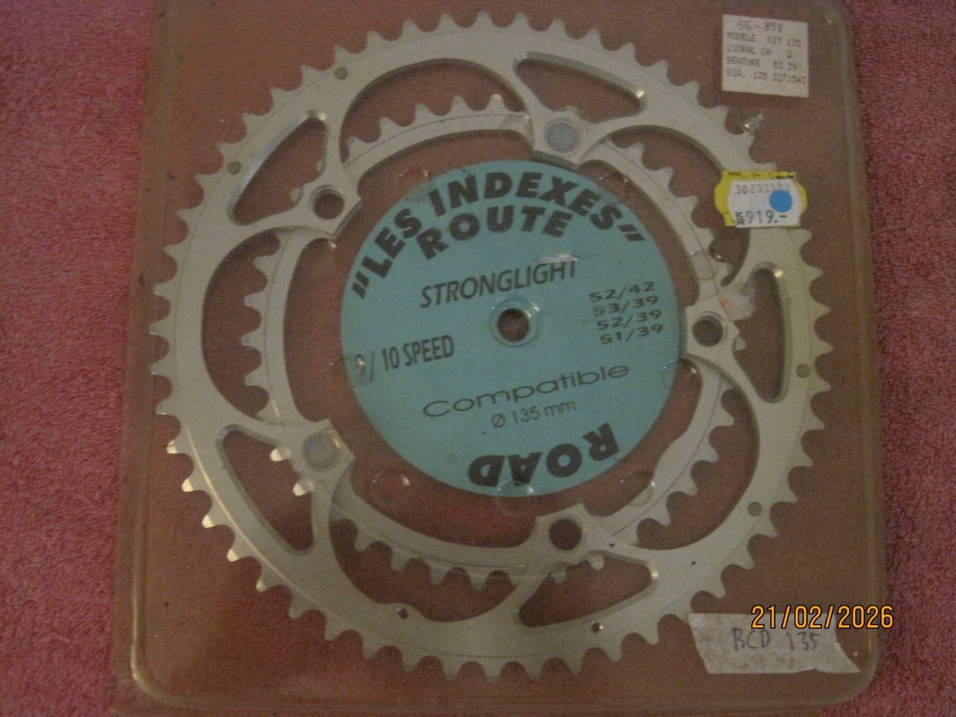 Stronglight "Les Indexes Route" 9/10-växlad klinga kedjehjul 53/39T, BCD 135 mm