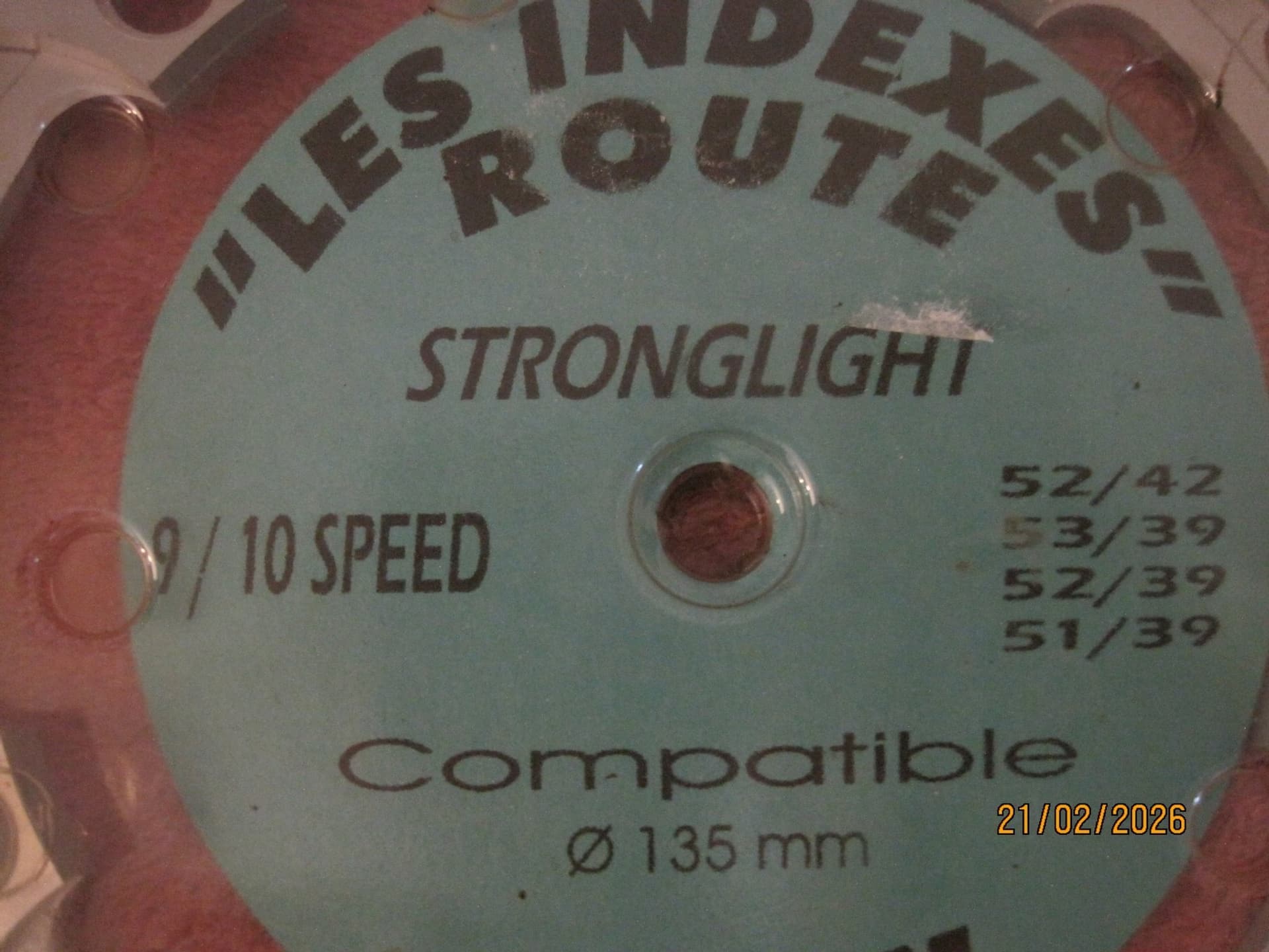 Stronglight "Les Indexes Route" 9/10-växlad klinga kedjehjul 53/39T, BCD 135 mm