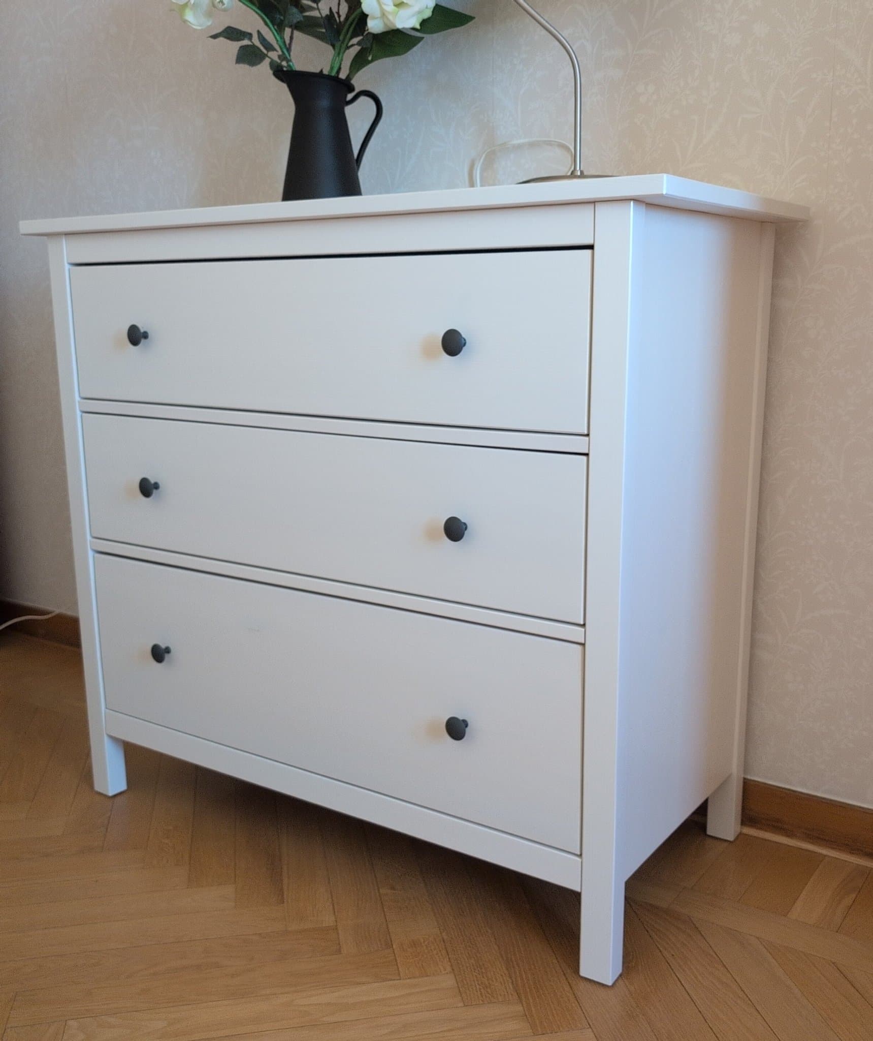 HEMNES Byrå med 3 lådor, vitbets, 108x96 cm