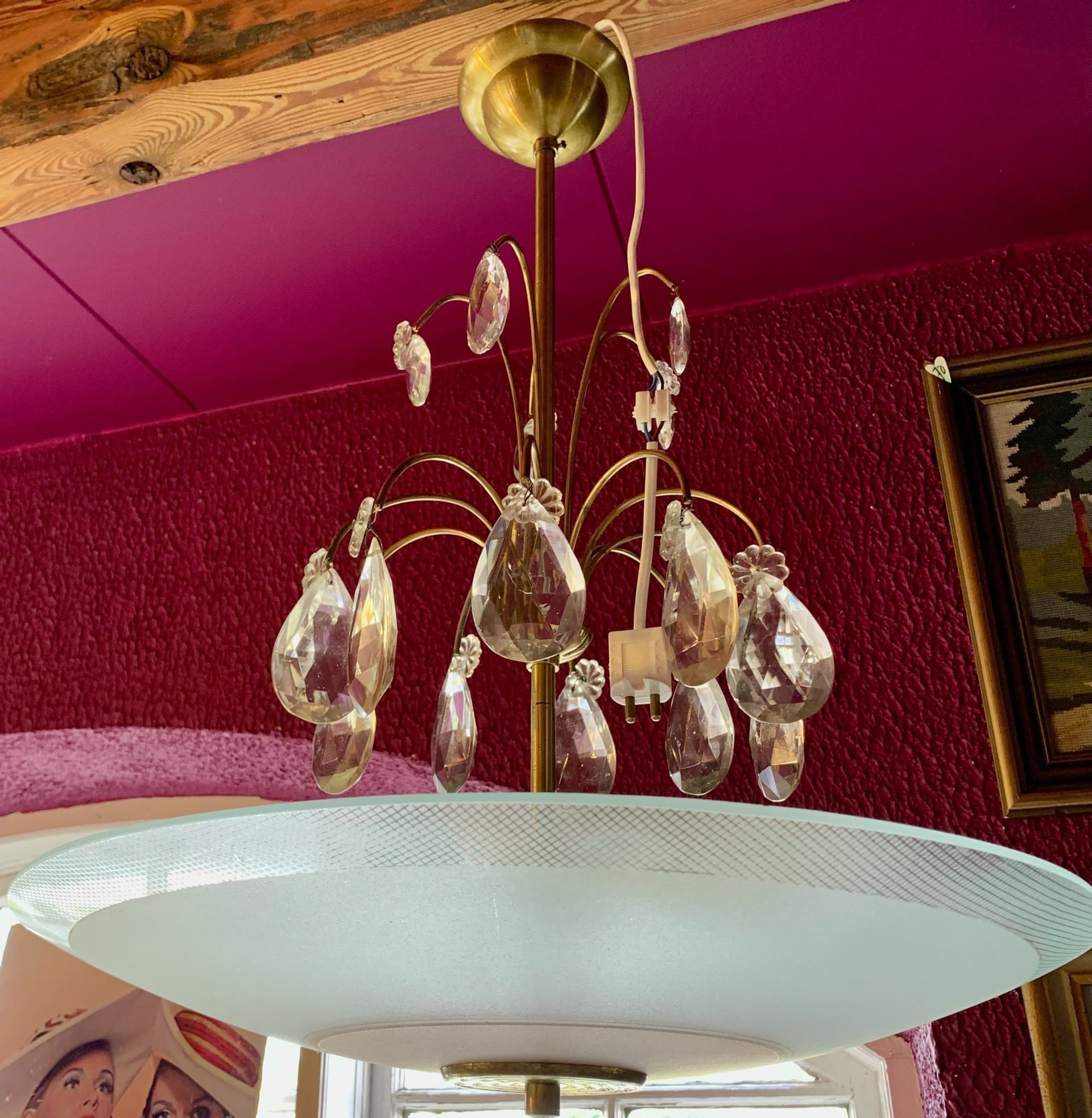 Art Deco Taklampa med prismor och glasskärm