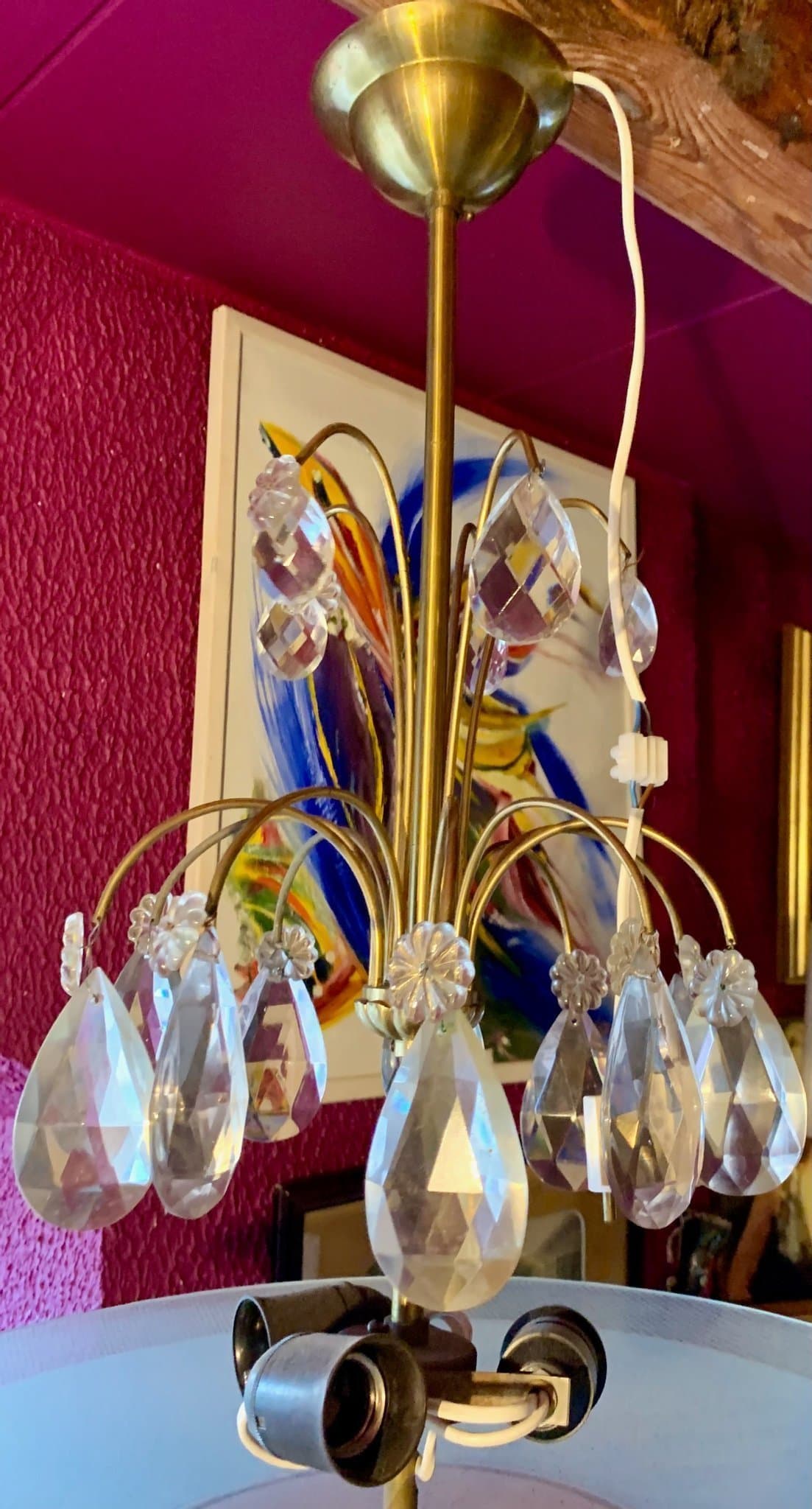 Art Deco Taklampa med prismor och glasskärm