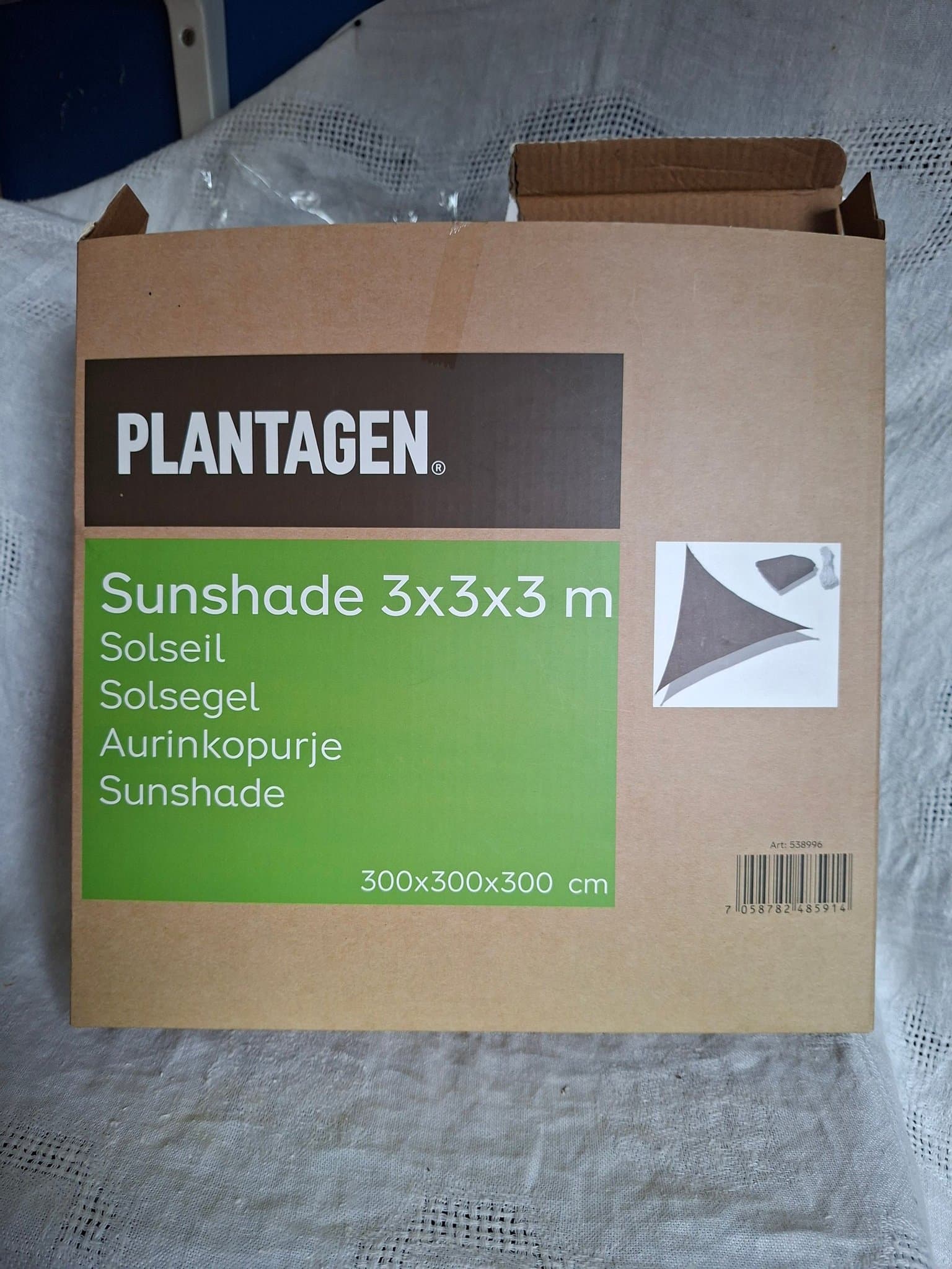 Plantagen Solsegel 3x3x3 m