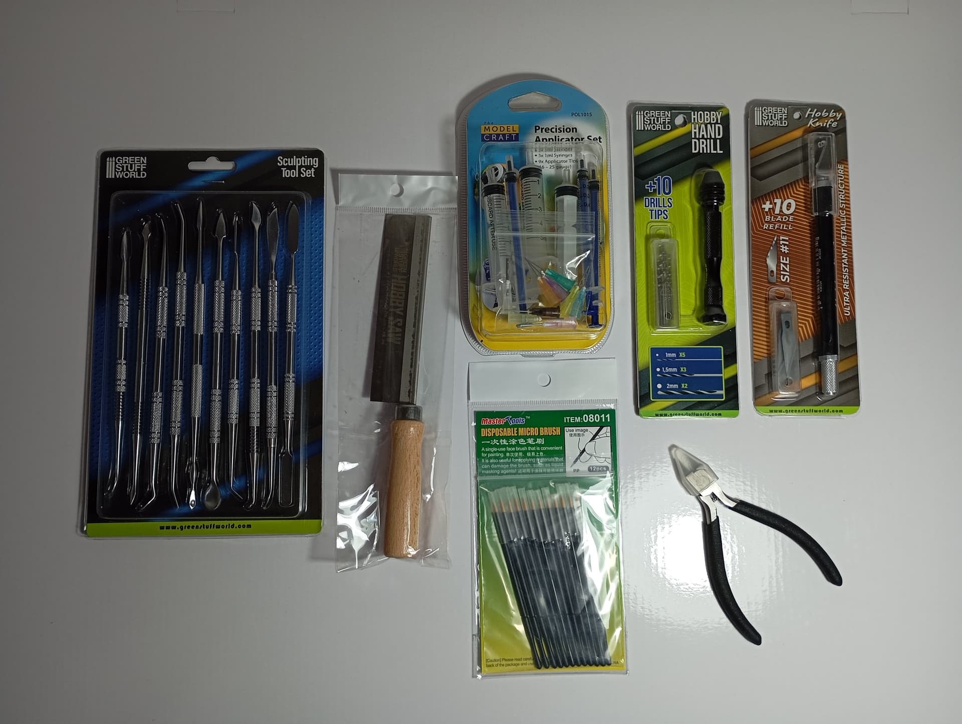 Verktyg Modellbygge, Sprue Cutter, Såg, Kniv, Borr, Etc. Green Stuff World mm.