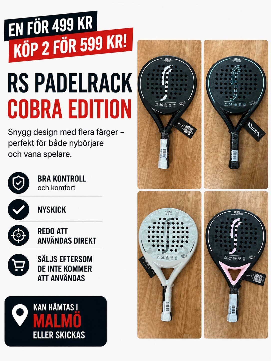 RS Cobra Edition Padelracket – Nyskick | 499 kr (2 för 599 kr)