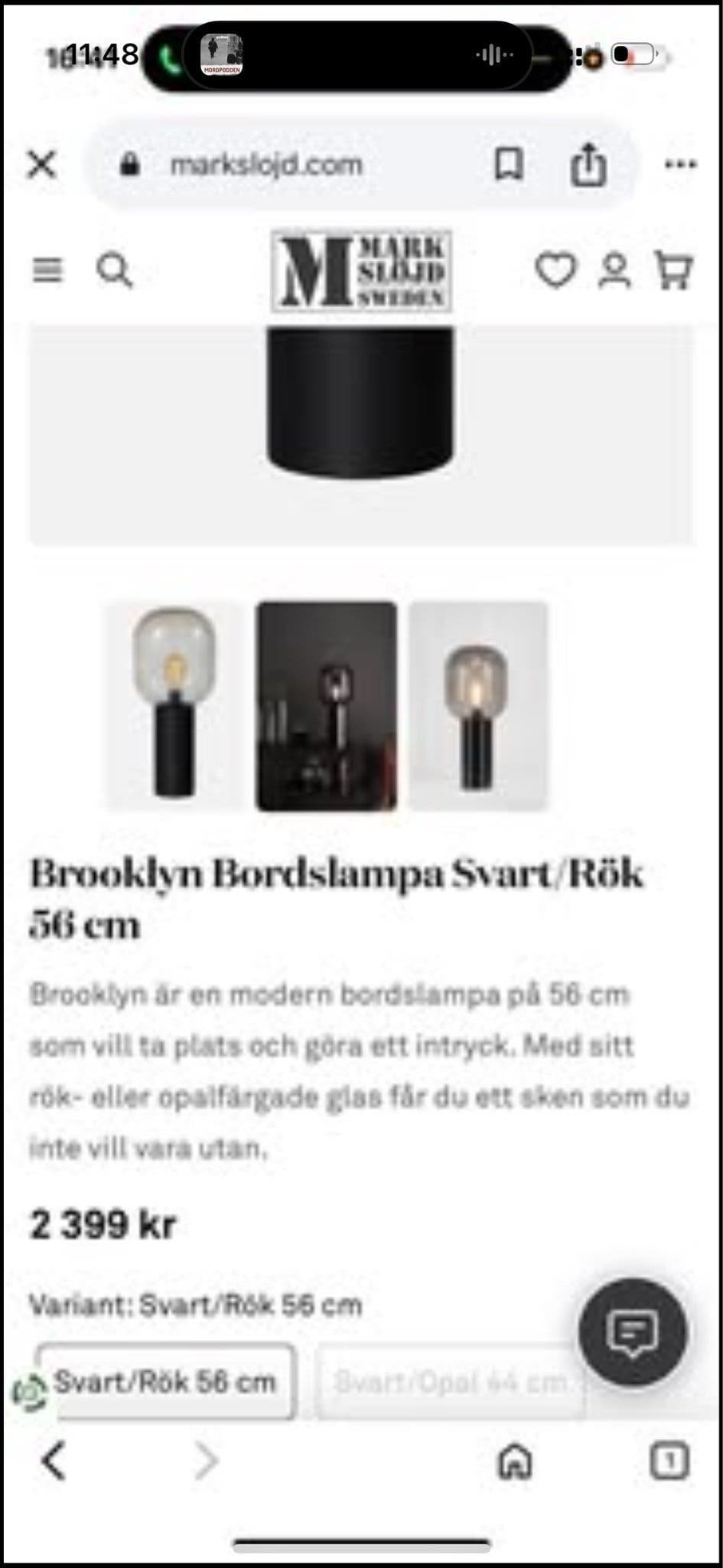 Bordslampa Brooklyn Svart/Rök 56 cm