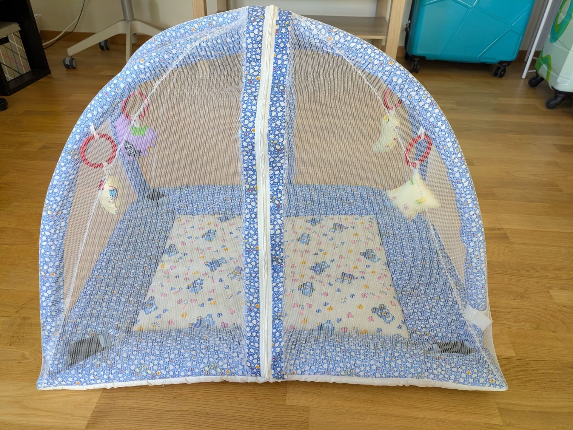 2-in-1 Baby Playgym with Pop-up Mosquito Net / Insect Screen - Blue/Bear