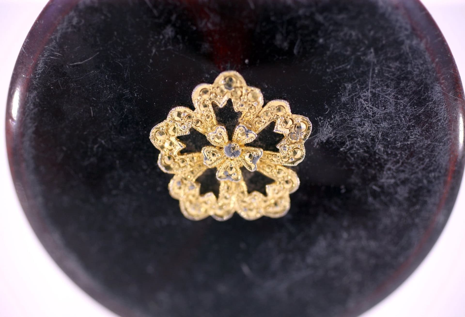 Antique Compact with mirror and Gold-Tone Floral Embellishment-circa 1920s/30s
