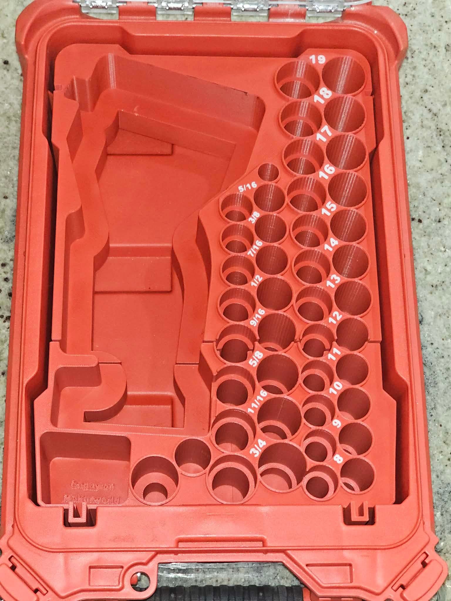 3D Printed Milwaukee M12 GEN 2 Impact Wrench & 43pc 3/8" Socket Packout Insert
