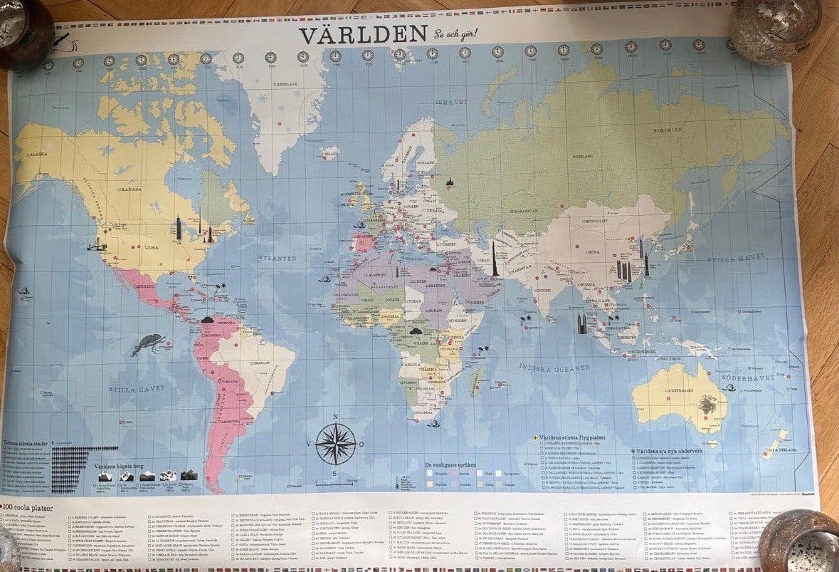 Världskarta plansch på svenska