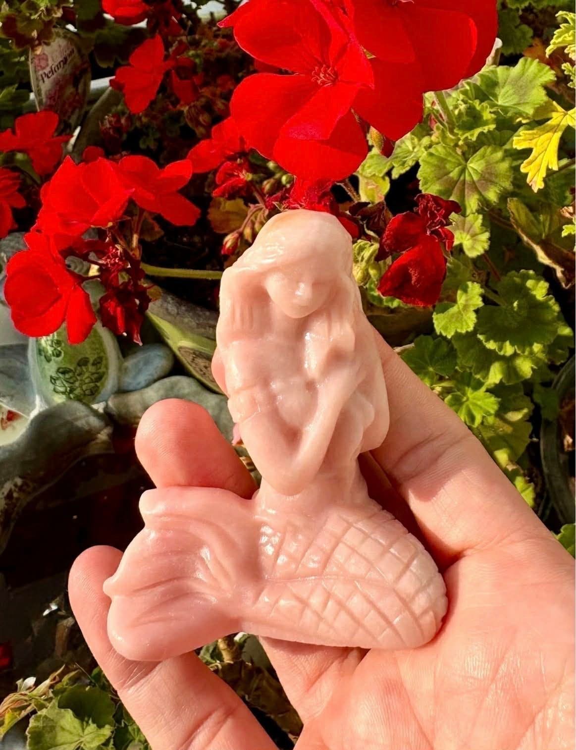 Kristall i Rosa Opal Sjöjungfru syren mermaid Carving