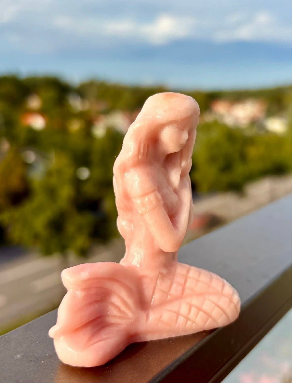 Kristall i Rosa Opal Sjöjungfru syren mermaid Carving
