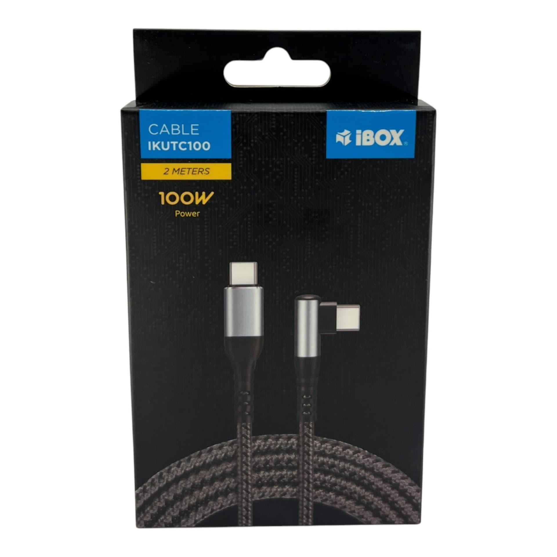 iBox 100W USB-C till USB-C Vinklad Laddkabel 2m - Svart | Nylonflätad P.D & Q.C