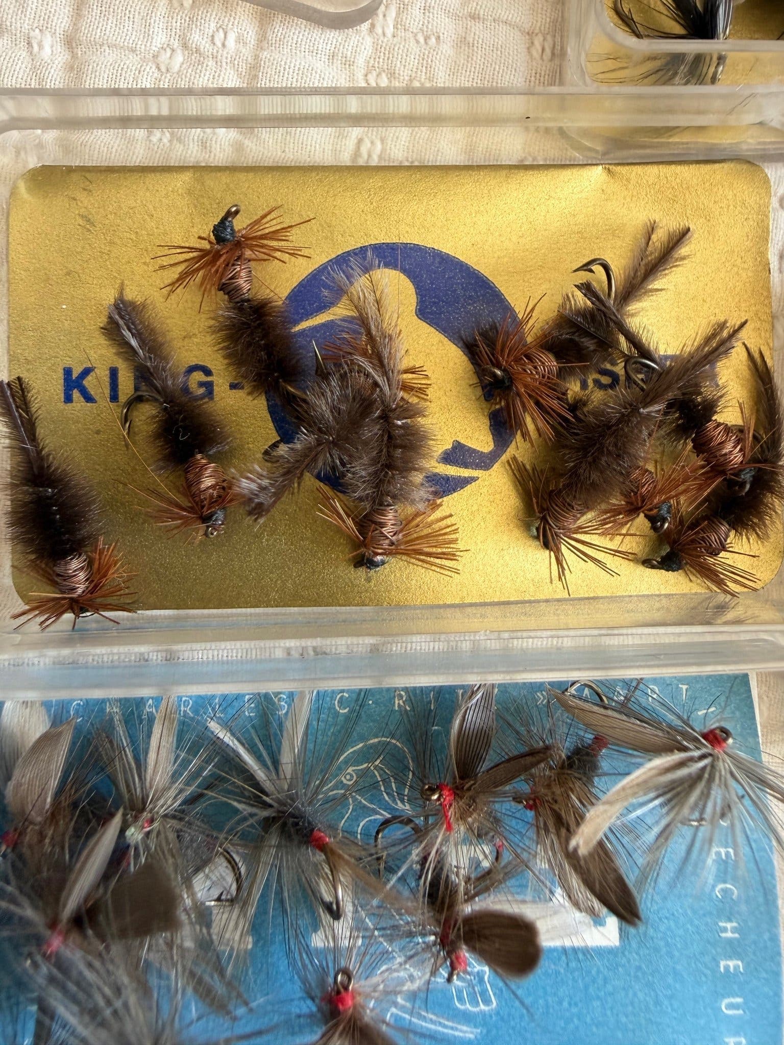Arvegods flugfiske – vintage samling med Kingfisher & Ritz