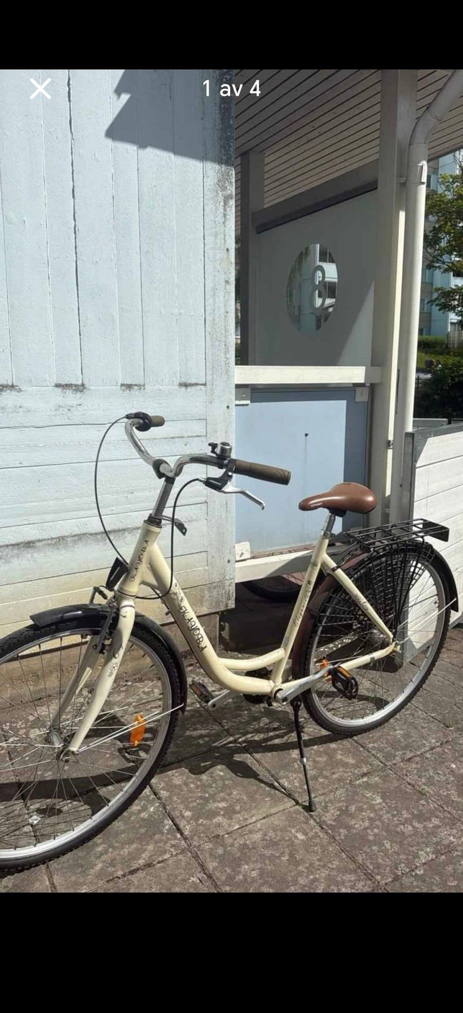 Damcykel med pakethållare och korg