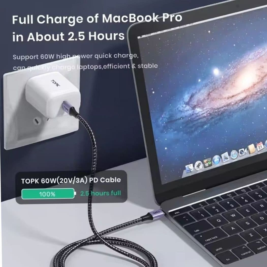 60W USB-C telefon Kabel laddning/ C/C 2m lång