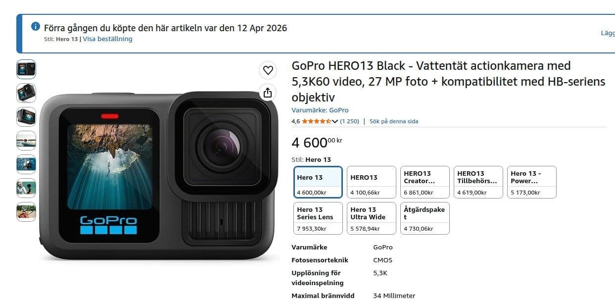 GoPro HERO13 Black + SD + Tillbehör! Super deal! - Som ny!