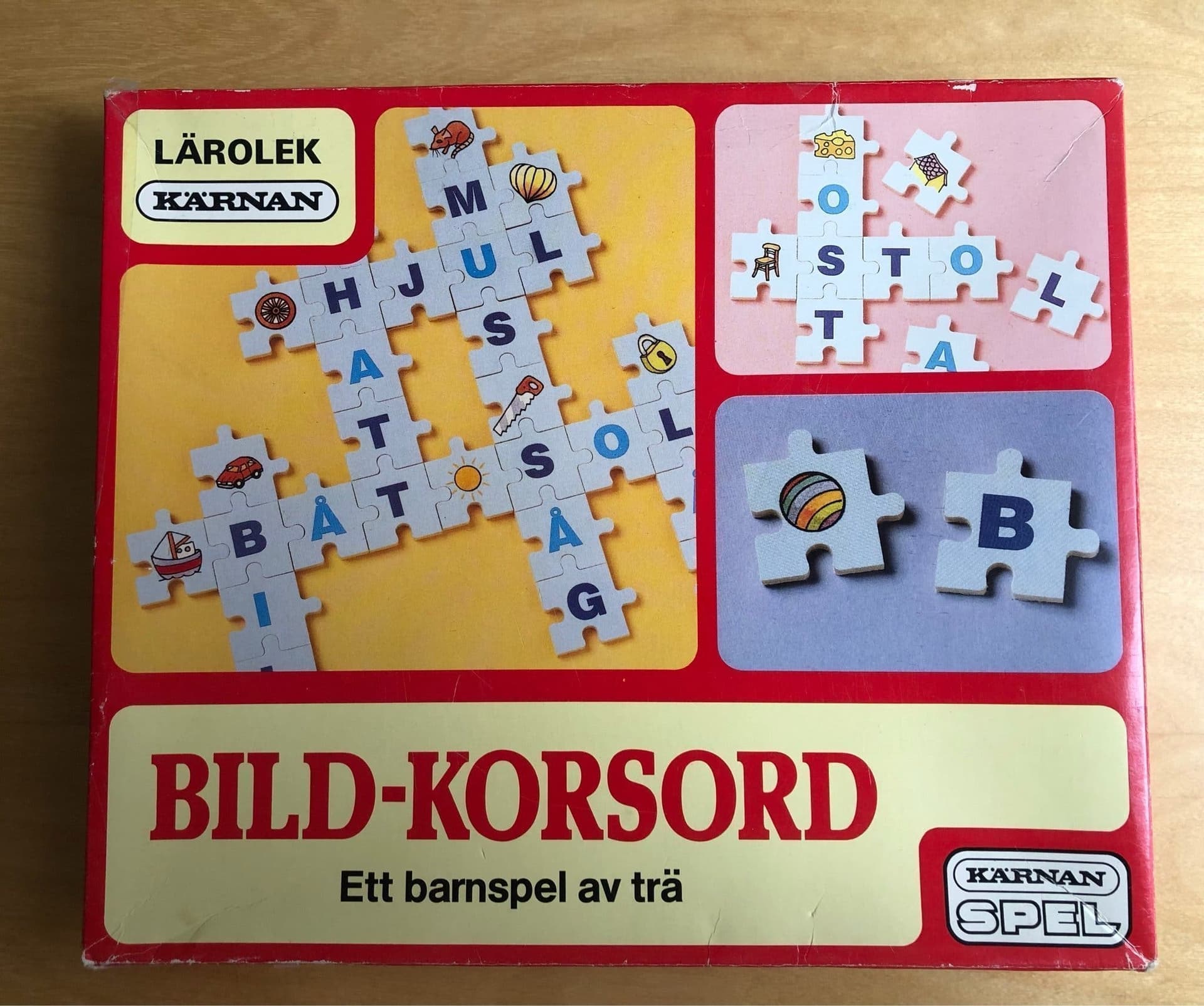 Lär o lek ”Bild-korsord”, barnspel i trä från Kärnan, från 1980-talet