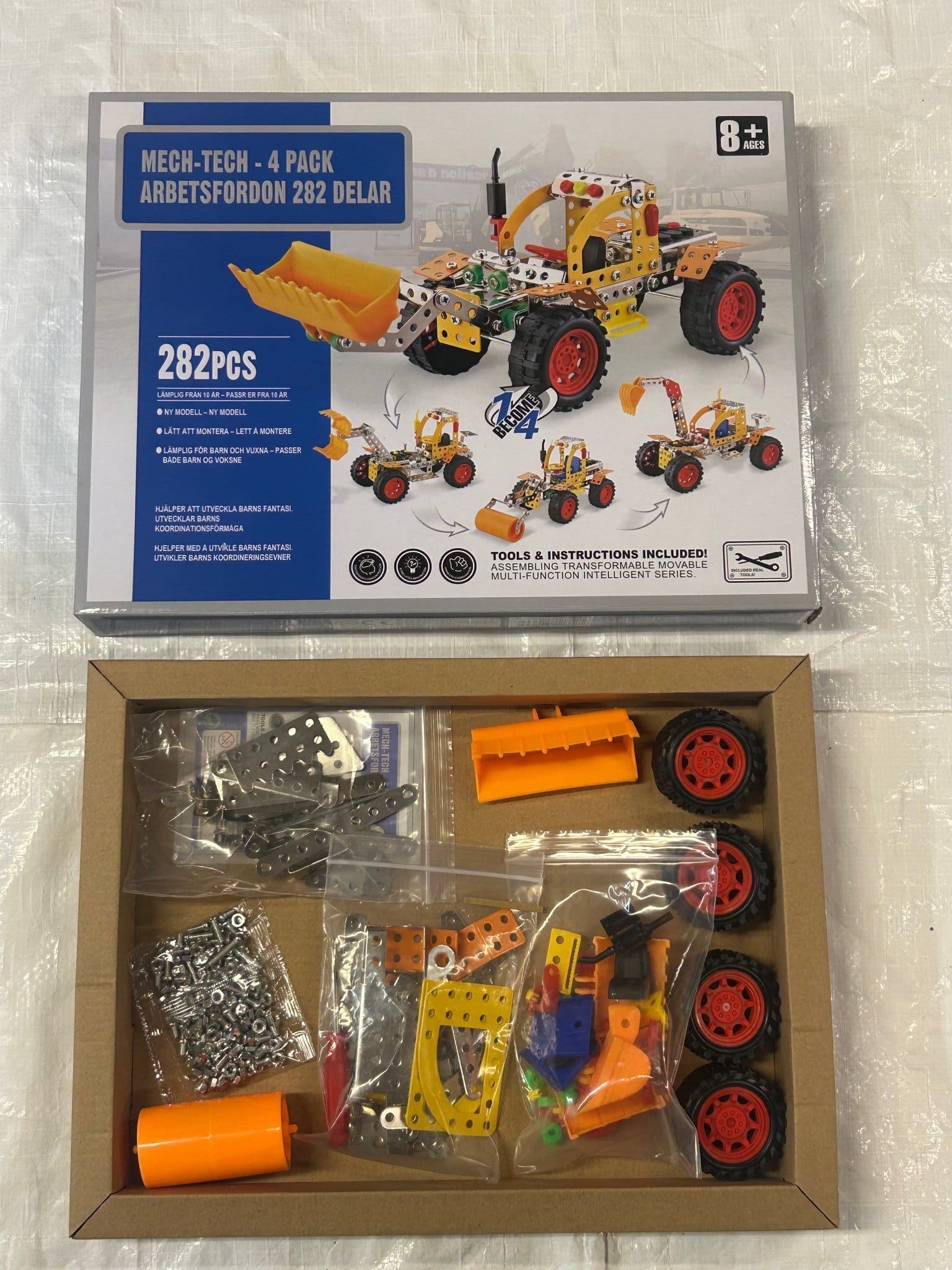 Mech-Tech 4-pack Arbetsfordon – 282 delar (Oanvänt / Komplett byggsats)