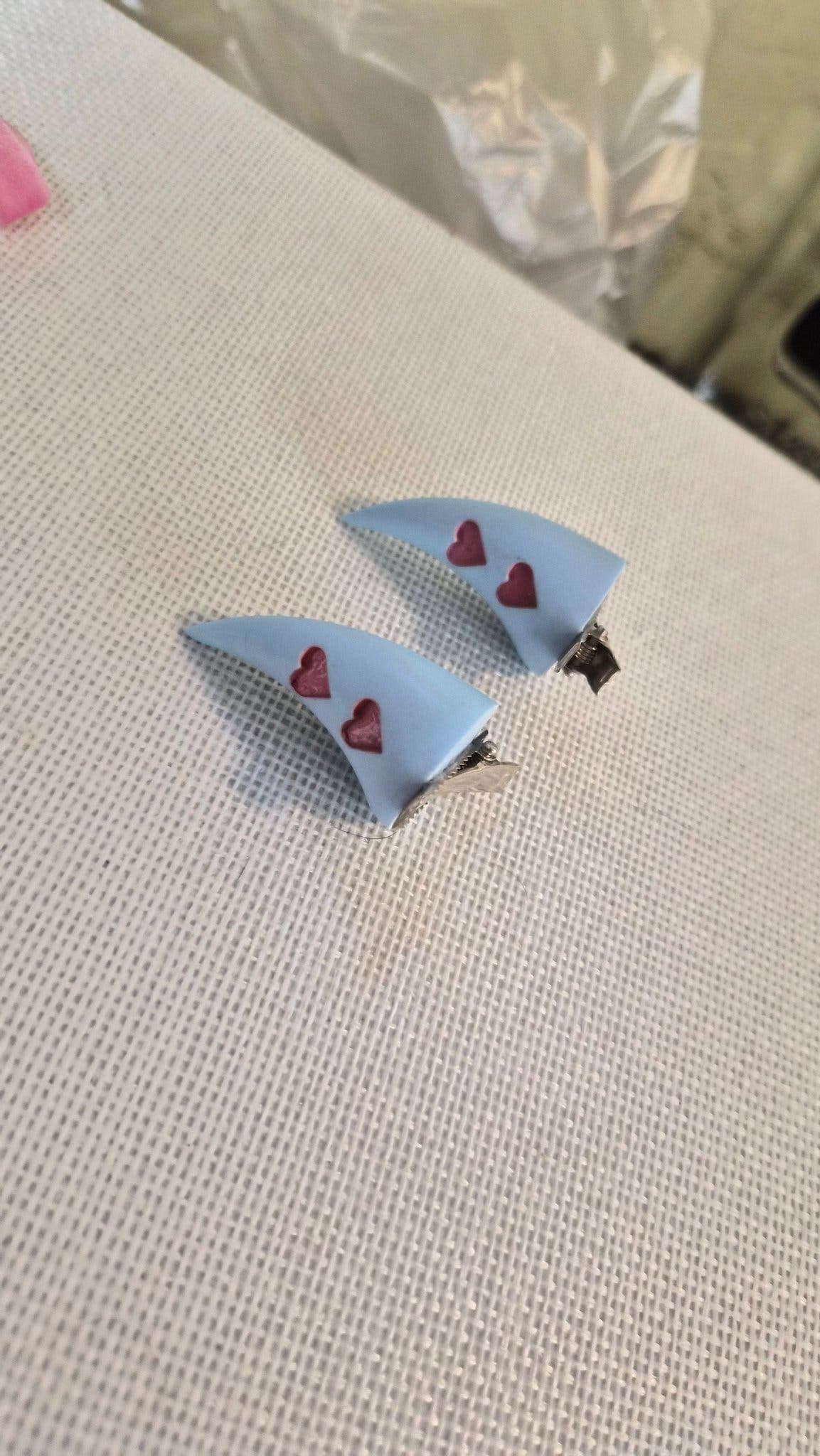 Blue kawaii heart horn hair clips devil resin