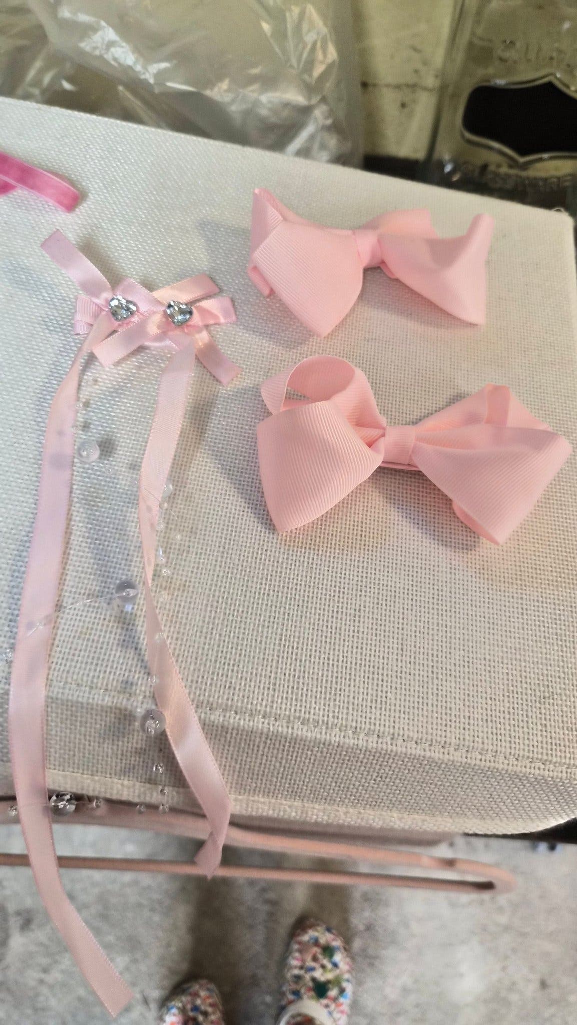 3 pink hair blow clips ribbon