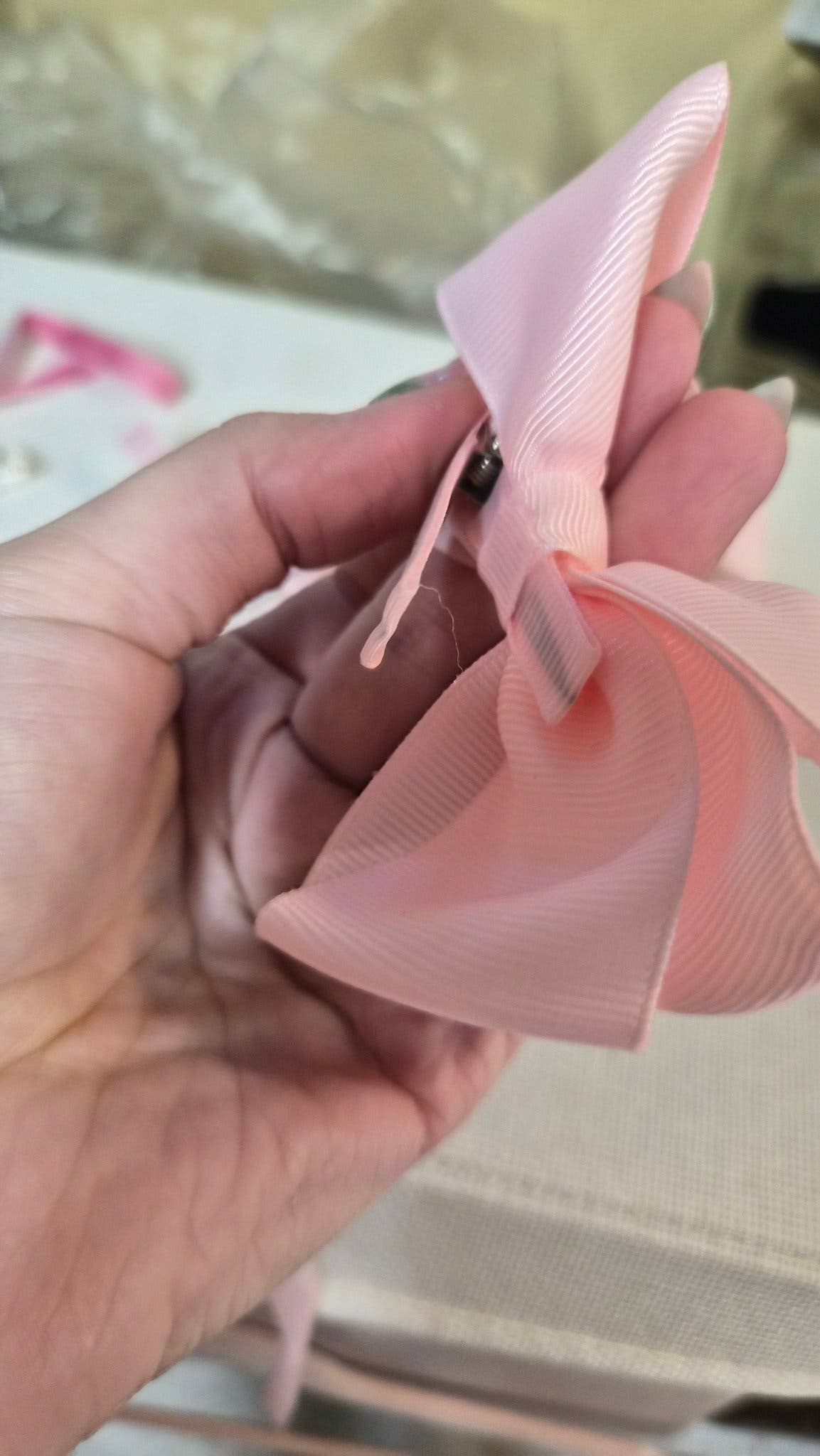 3 pink hair blow clips ribbon