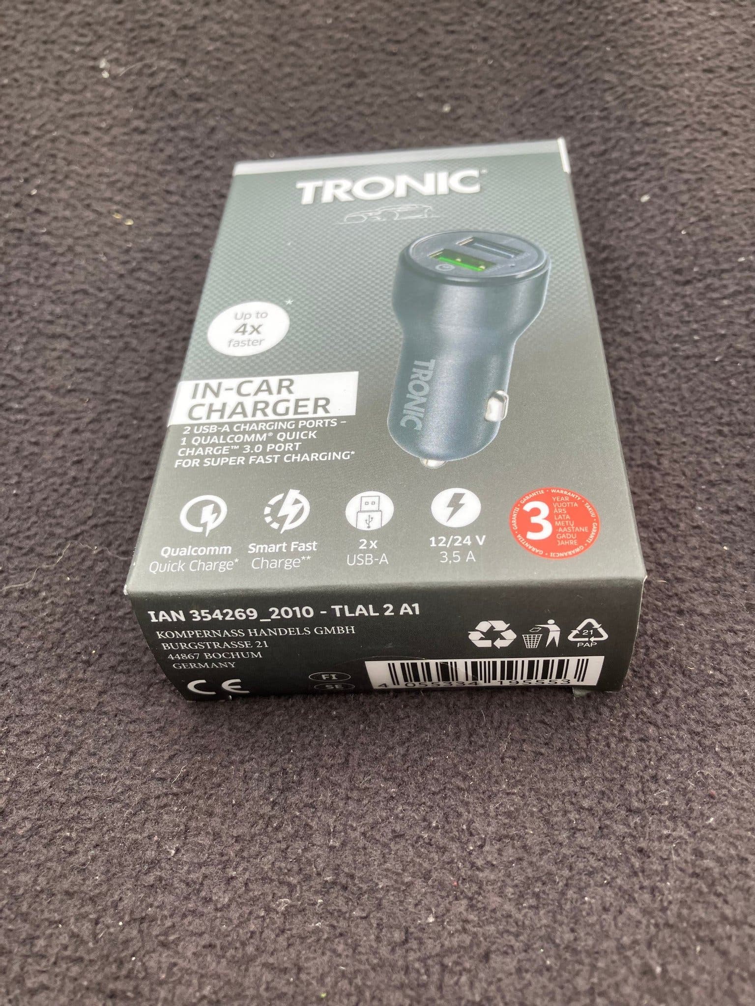TRONIC Billaddare med dubbla USB-portar och Quick Charge 3.0