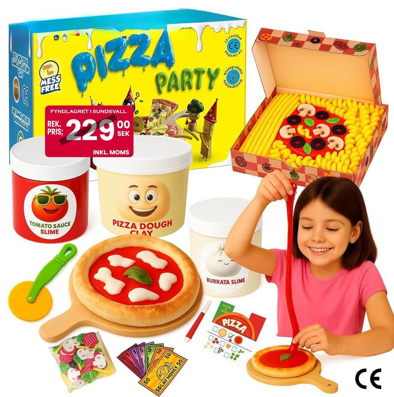 NYTT Roligt DIY Pizza Party Slime Kit • Leksakspizza med redskap • Från 6 år