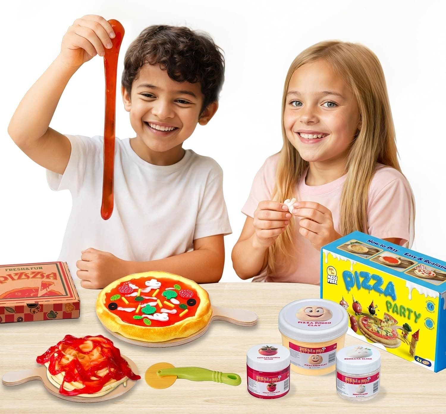 NYTT Roligt DIY Pizza Party Slime Kit • Leksakspizza med redskap • Från 6 år