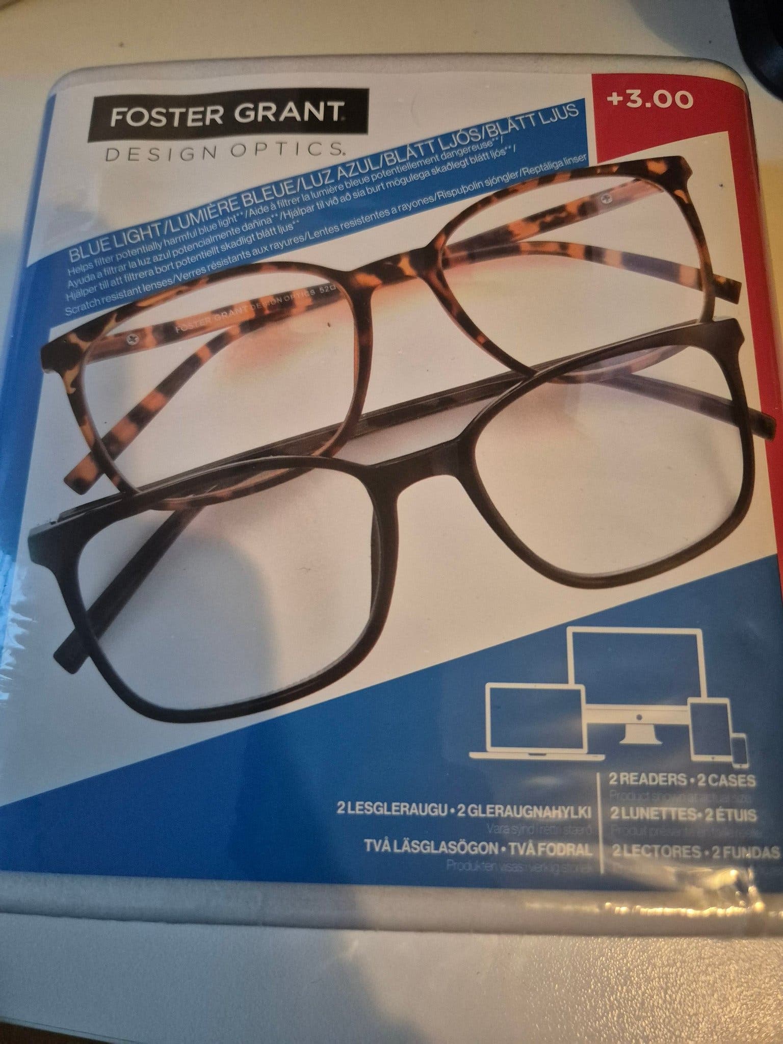 Foster Grant Design Optics +3.00 Läsglasögon, 2-pack