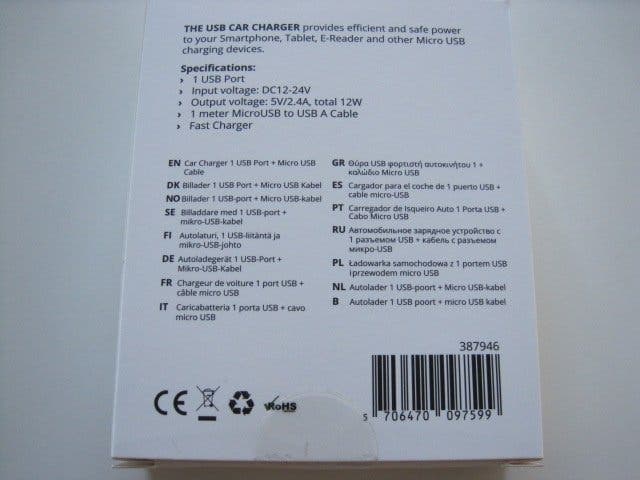 Essentials USB Billaddare med Micro USB-kabel Ny