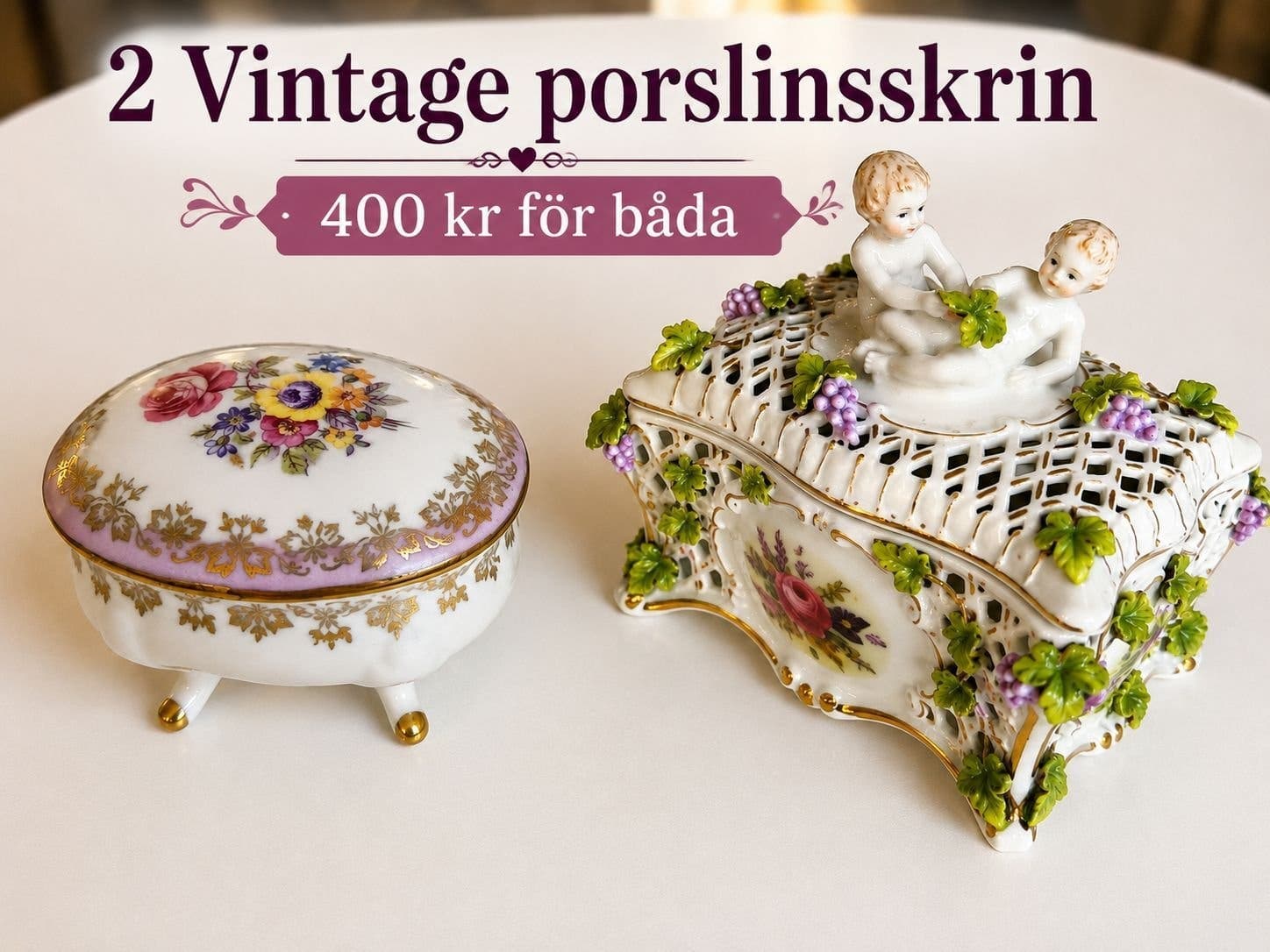 3 st Vintageskrin i romantisk dekor & blomsterdesign