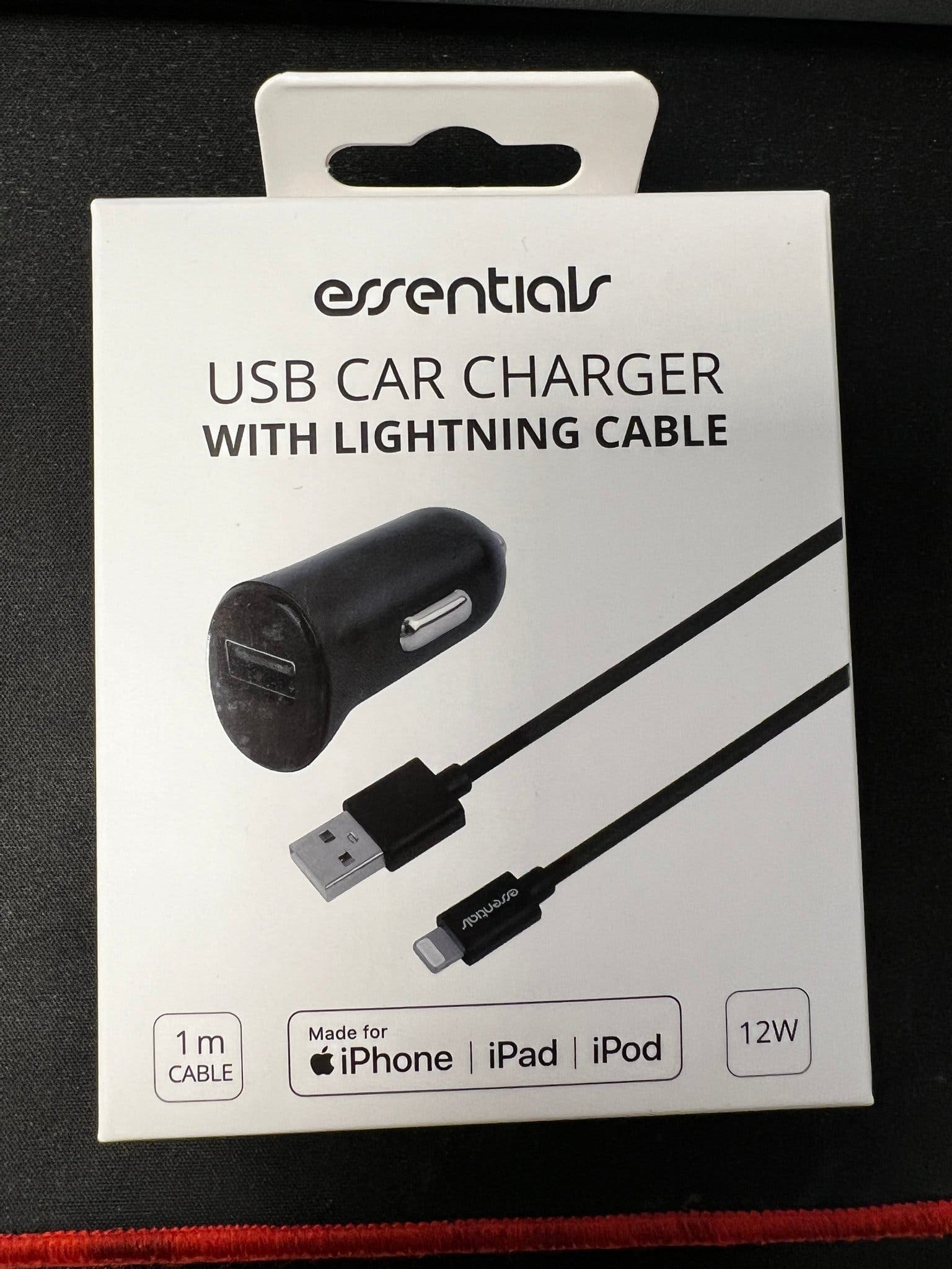 USB Billaddare 12W med Lightning-kabel 1m för iPhone iPad iPod – MFi-certifierad