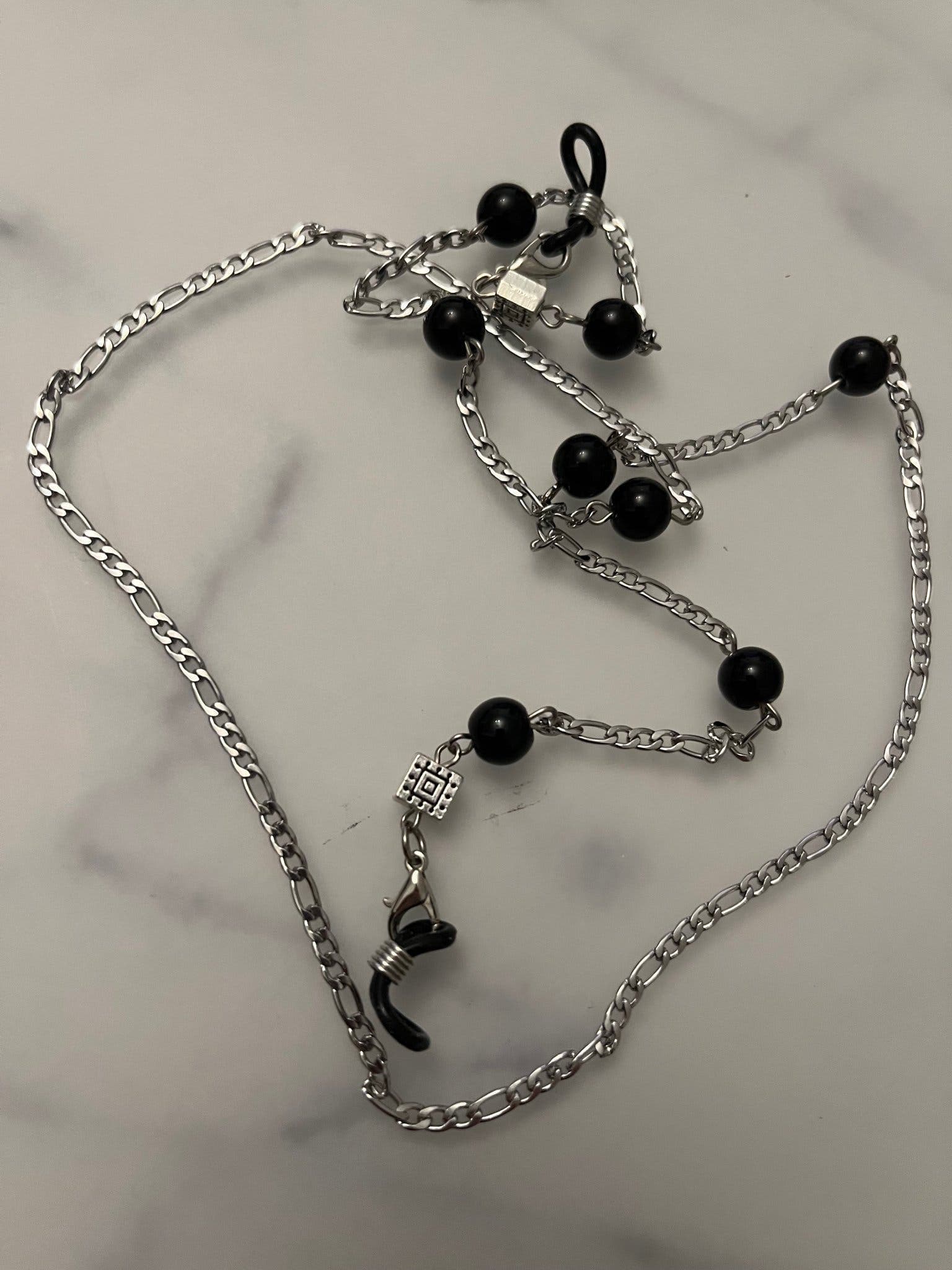 Glasögonkedja med svarta pärlor/ halsband