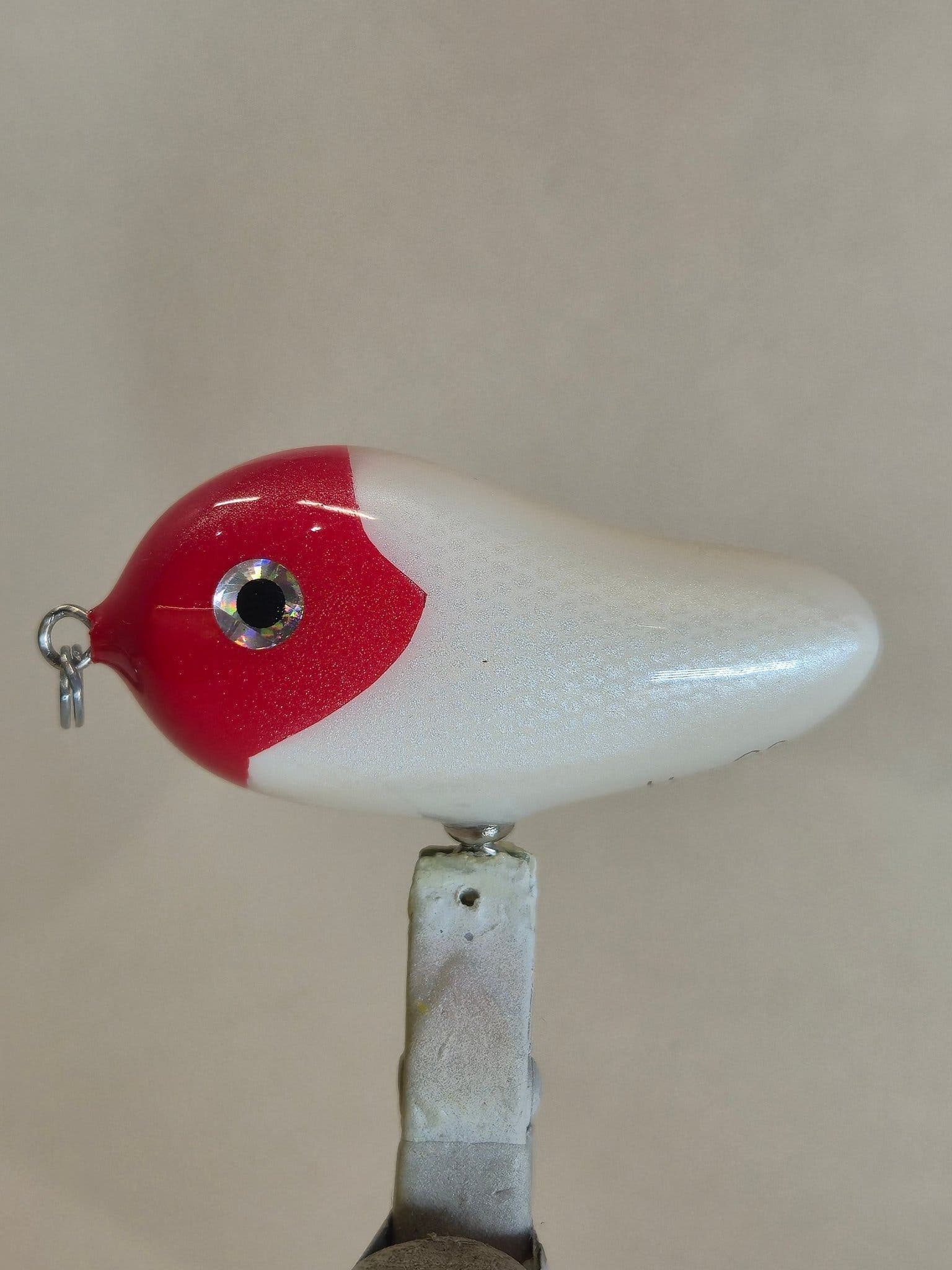 Handgjort Swimbait för Abborre, Nugget träbete. Färgen Röd/vit