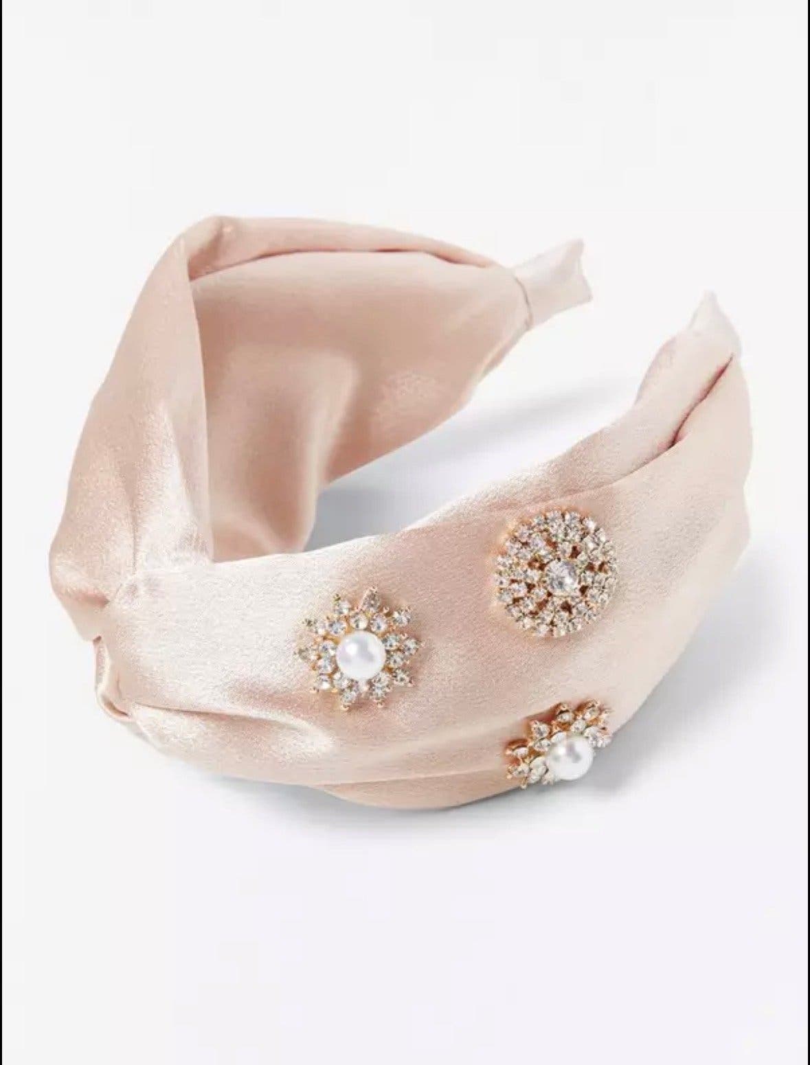 Diadem i satin med strass Ljusrosa hårband