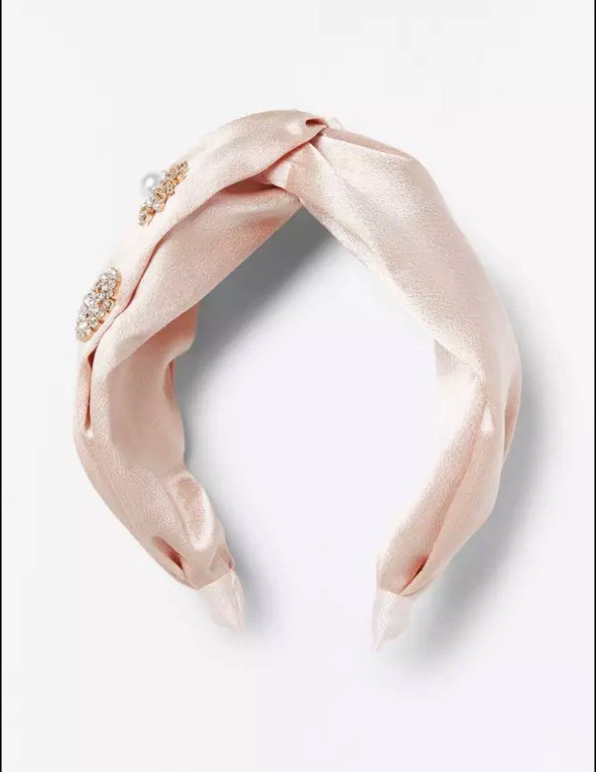 Diadem i satin med strass Ljusrosa hårband