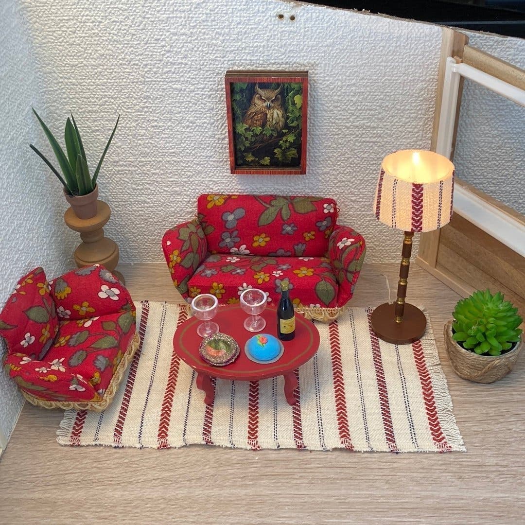 Retro soffgrupp med bord i trä till Lerro / Lundby dockskåp