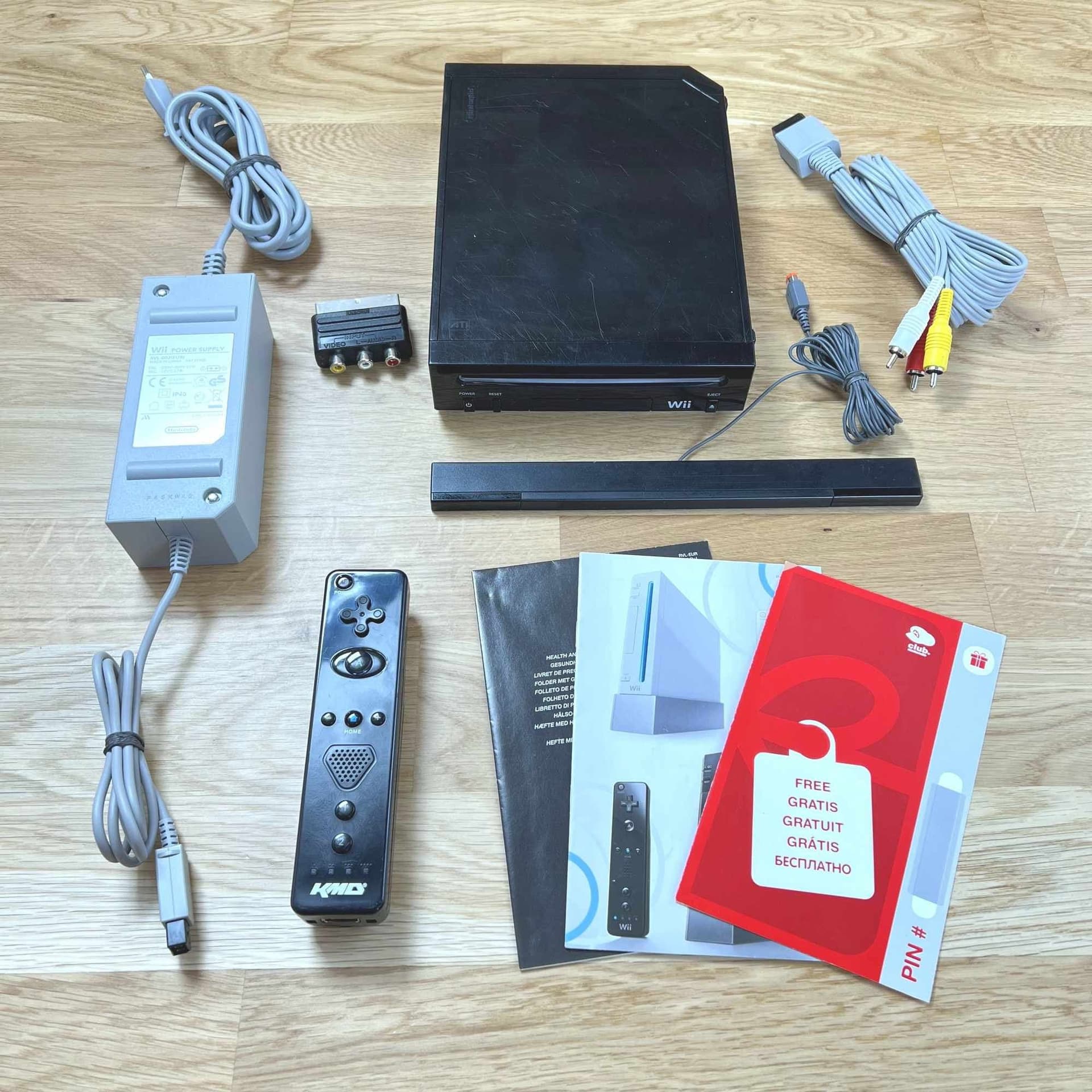 Nintendo Wii Konsol (Svart) med handkontroll och tillbehör | Bra skick