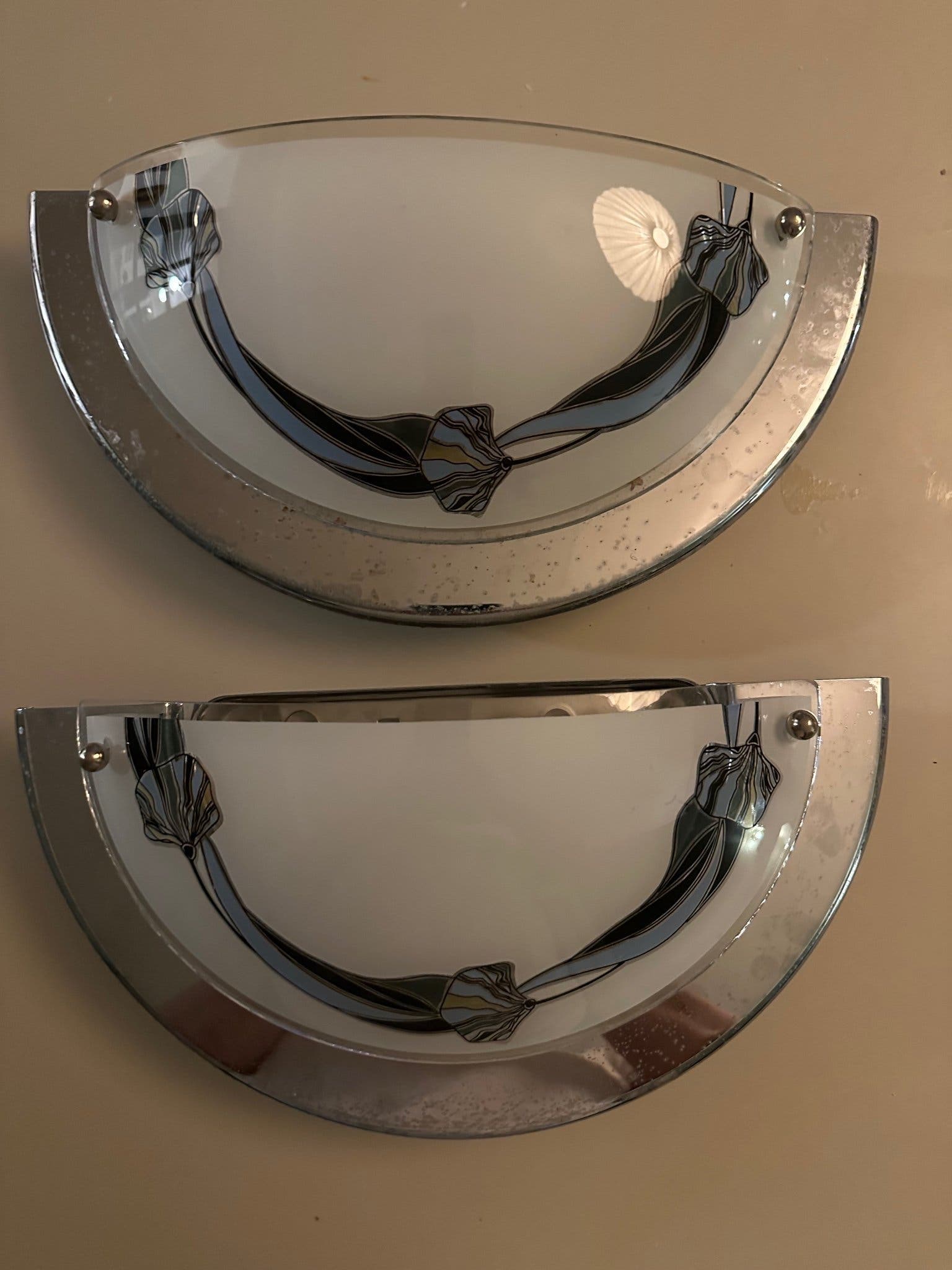 2 Vägglampor glas metall sänglampa art deco stil vintage retro lampa vägglampa