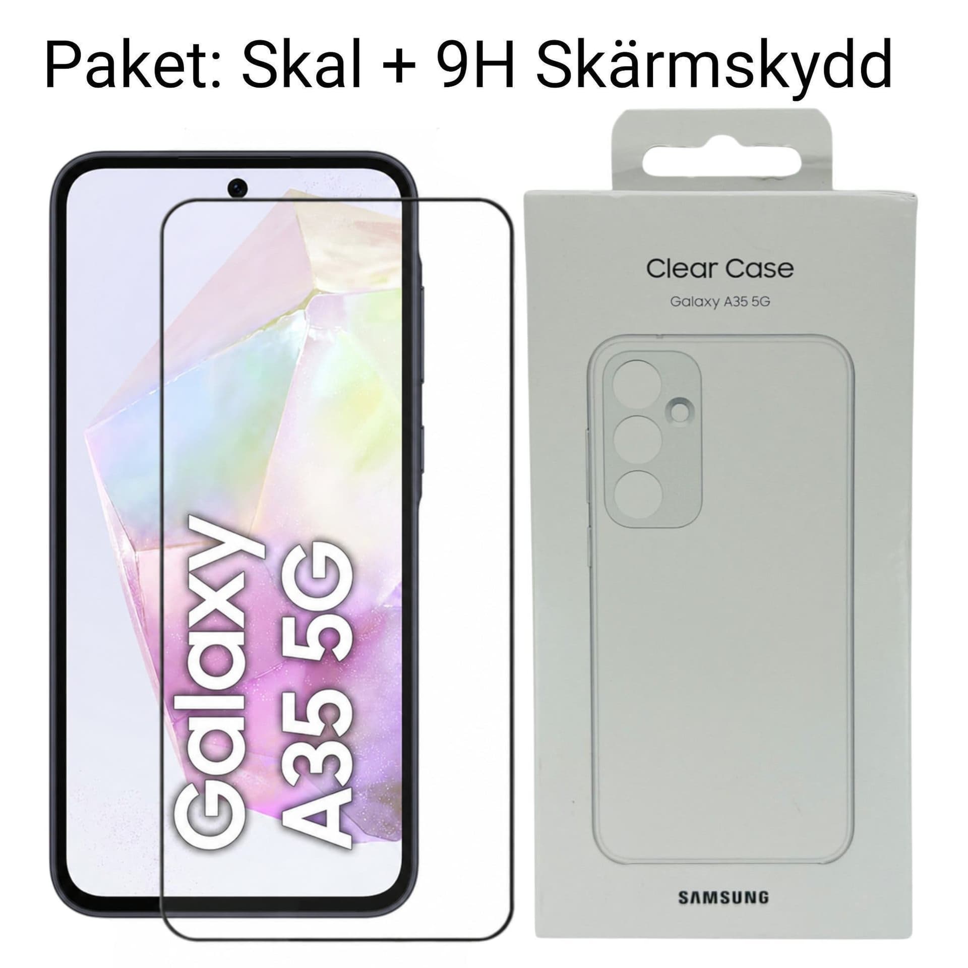 [Paket] Samsung Galaxy A35 Klart Skal + 9H Härdat Glas Skärmskydd - Heltäckande