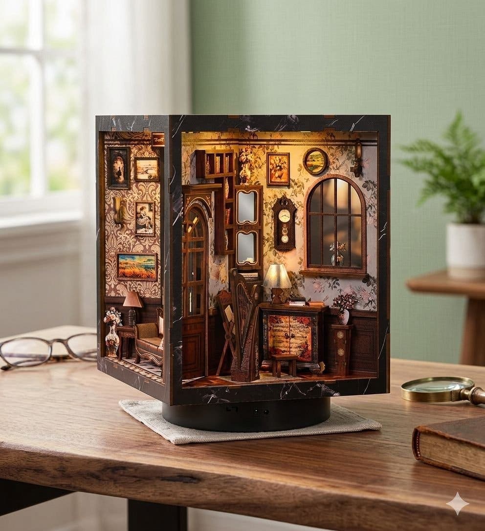 DIY "European Melody" Miniatyr Musikrum med LED-belysning