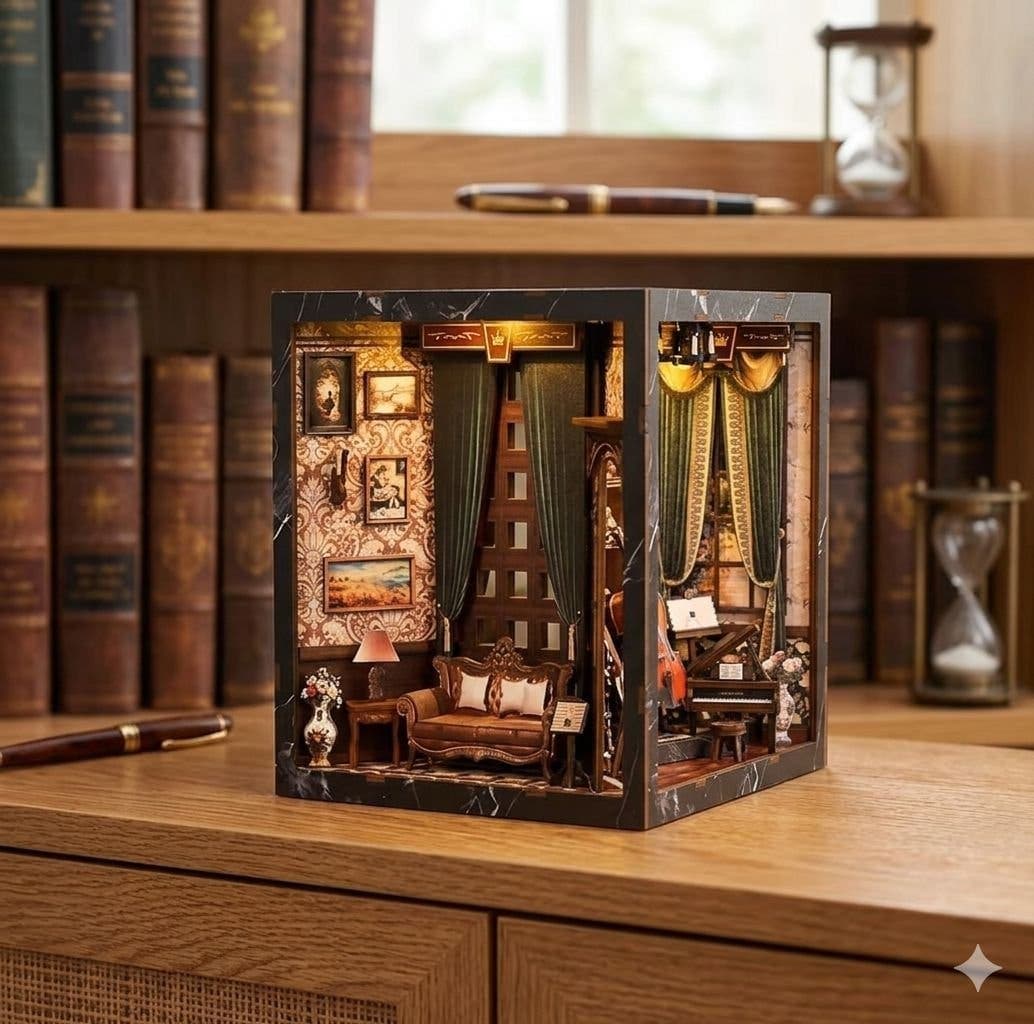 DIY "European Melody" Miniatyr Musikrum med LED-belysning