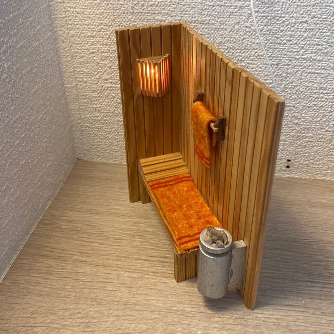 Dockskåpsmöbler Dekorativ bastu / sauna till Lundby dockskåp