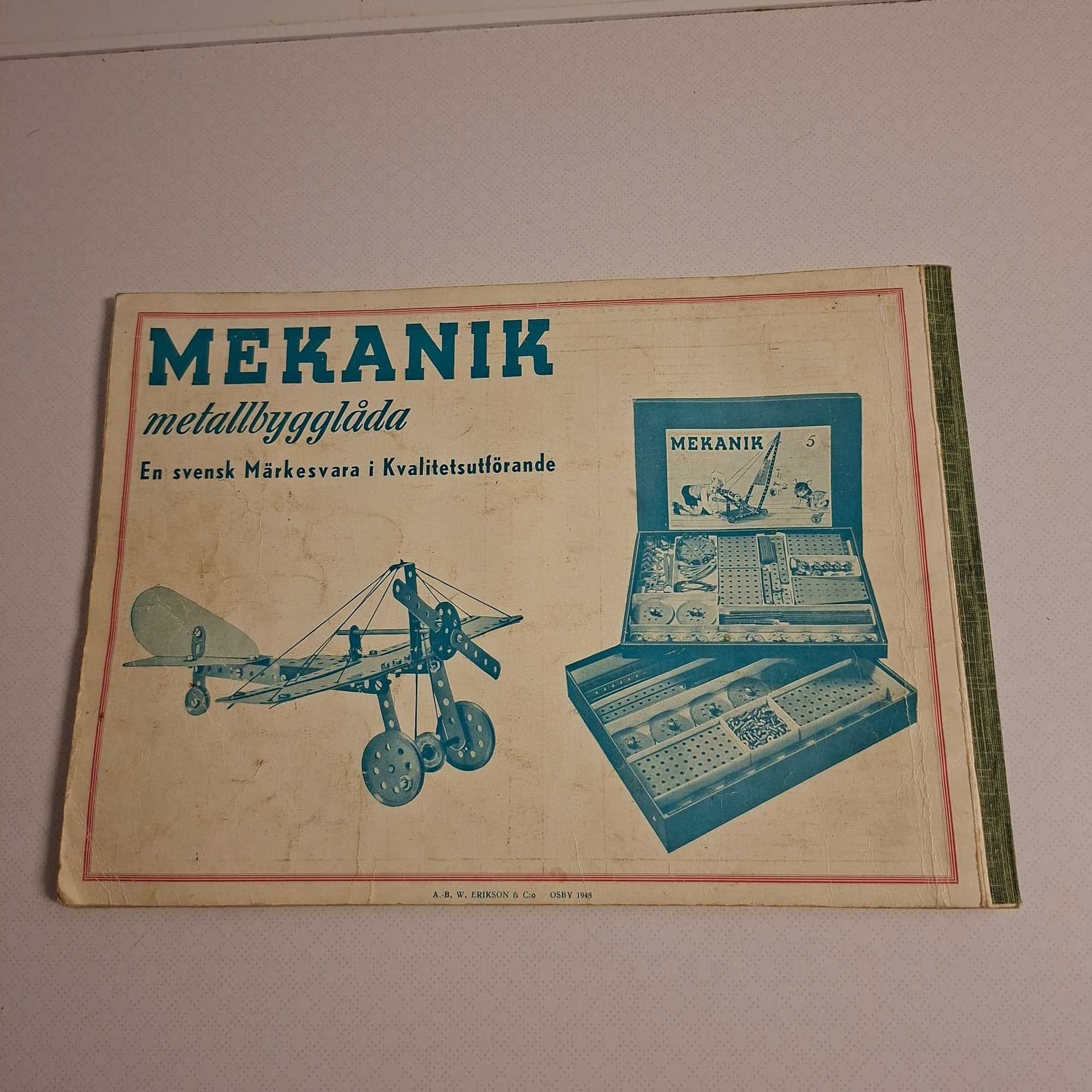 Konstruktionsbok MEKANIK metallbygglåda – Hedbergs Verkstäder Osby 1948 VINTAGE