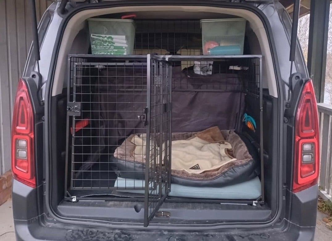 Bilbur med förvaringshylla och lastgaller för hund