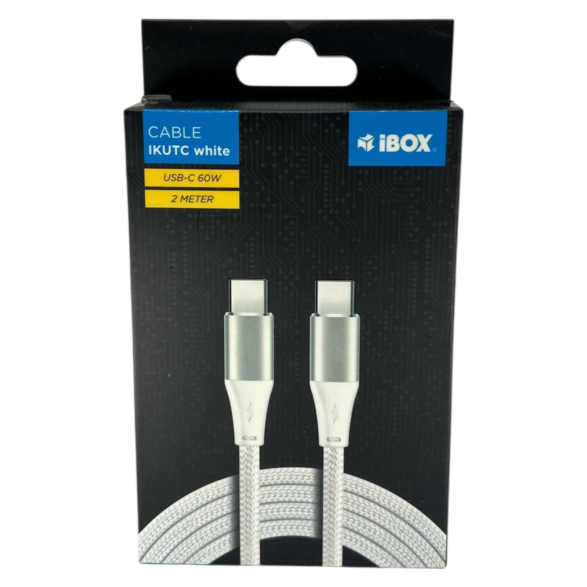 iBox 60W USB-C till USB-C Laddkabel 2m - Vit | Nylonflätad | P.D 3.0 & Q.C 4.0